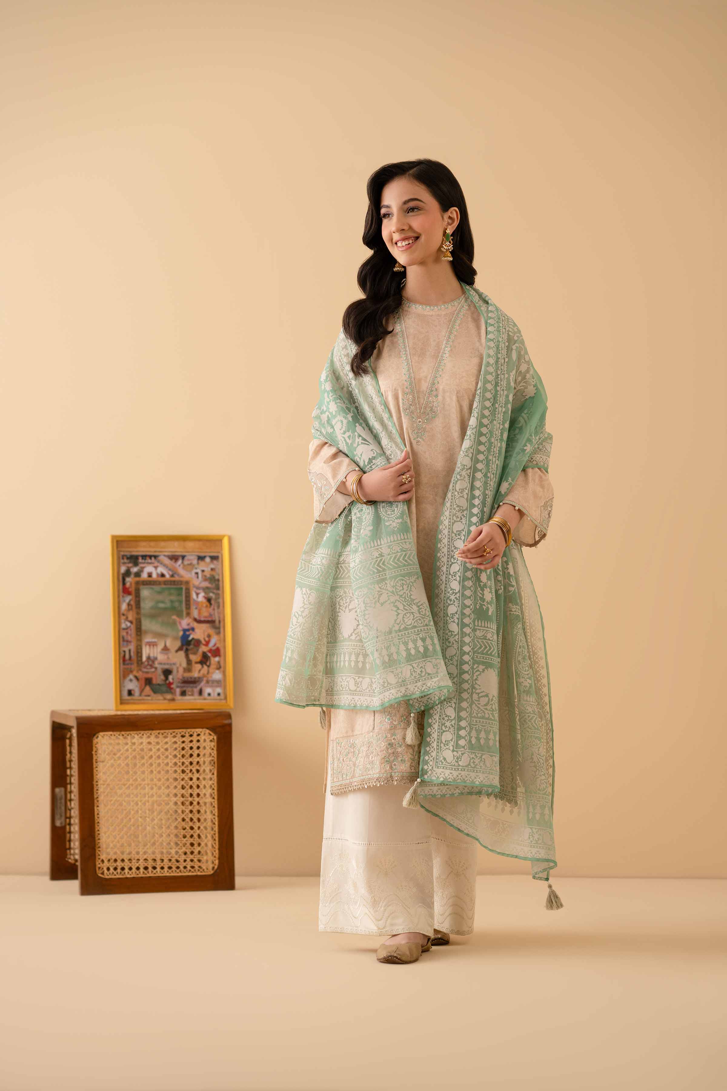 NishatUK - Beige Embroidered Lawn 2-piece ready to wear Dress