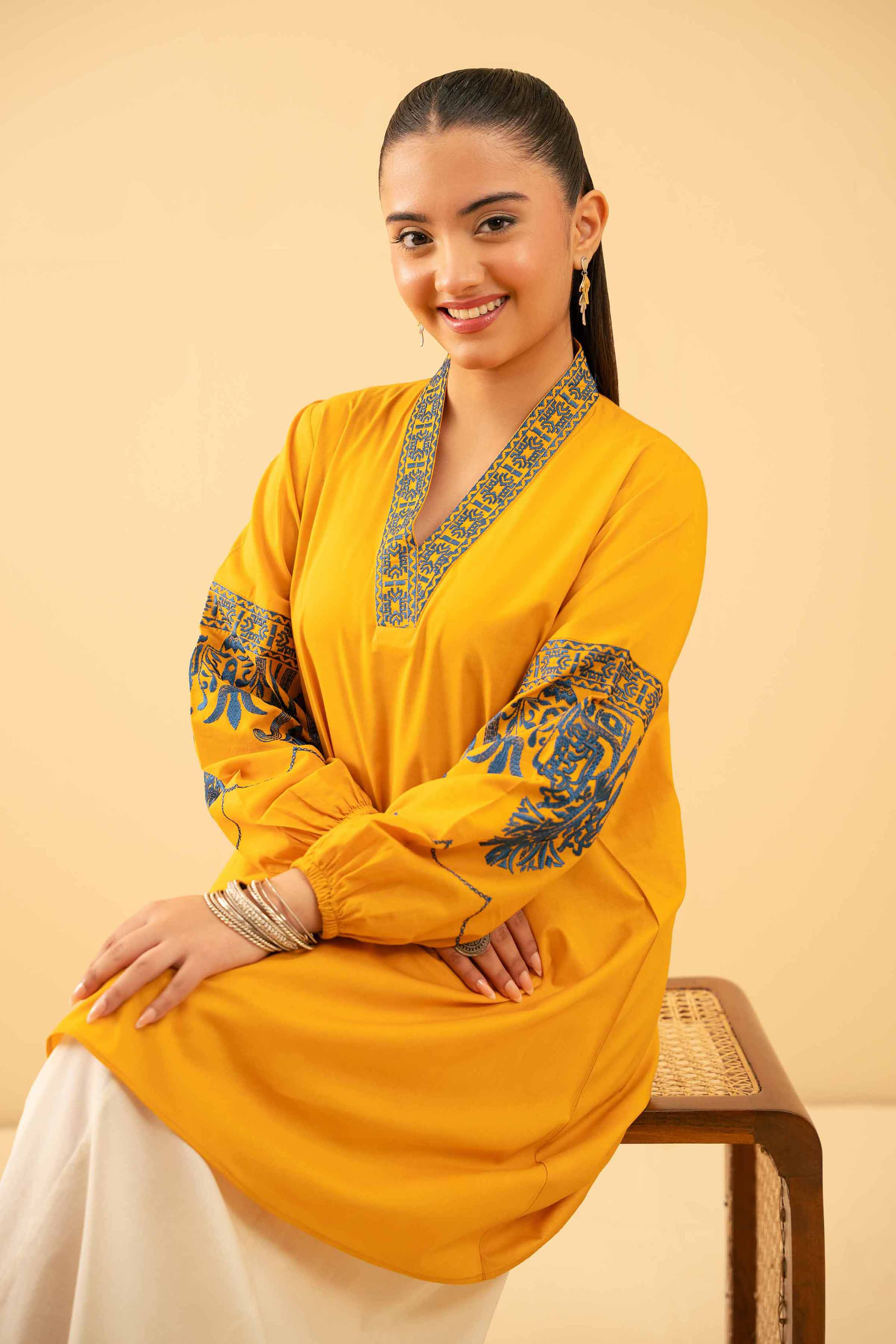 NishatUK - Gold Embroidered   Cambric 1-piece ready to wear Tunic