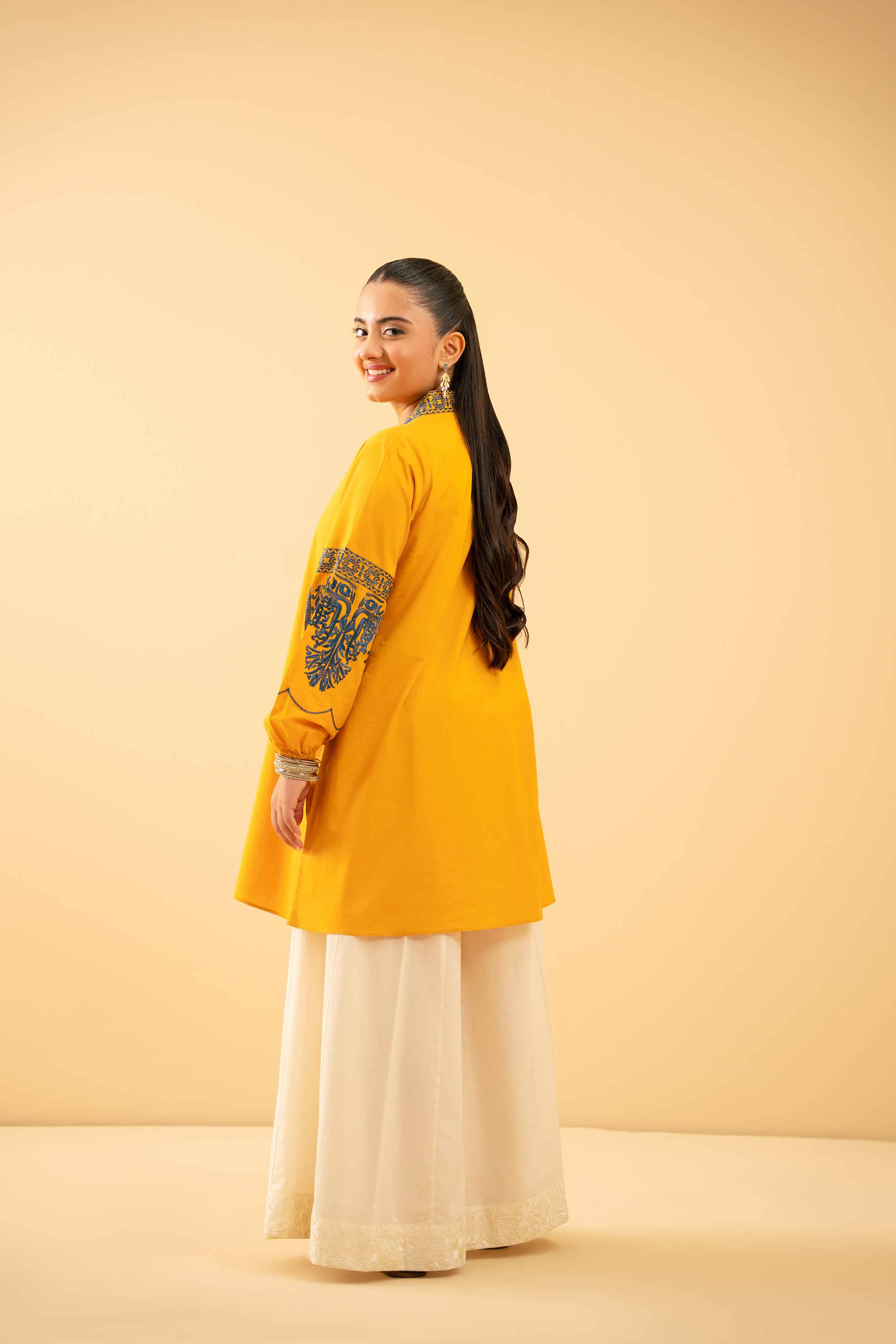 NishatUK - Gold Embroidered   Cambric 1-piece ready to wear Tunic