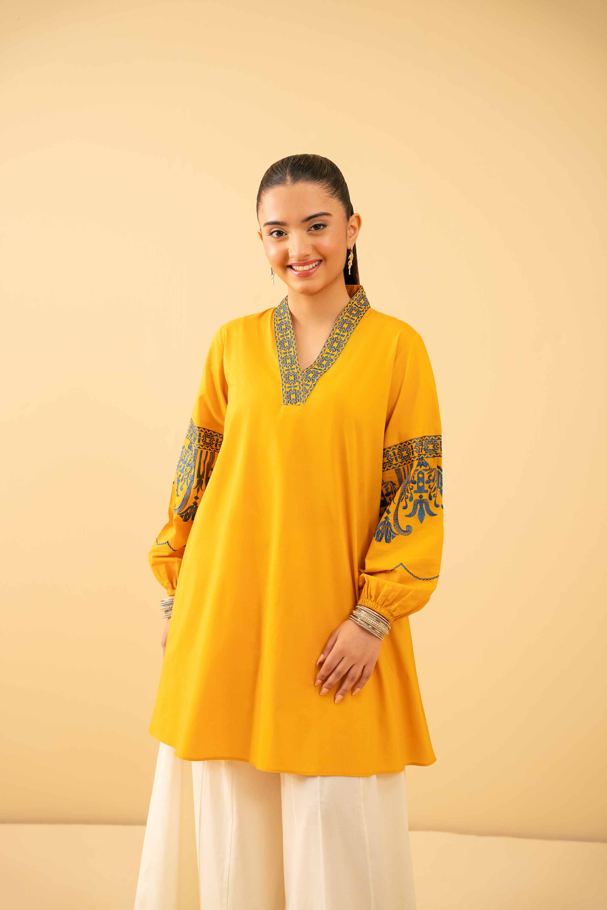 NishatUK - Gold Embroidered   Cambric 1-piece ready to wear Tunic