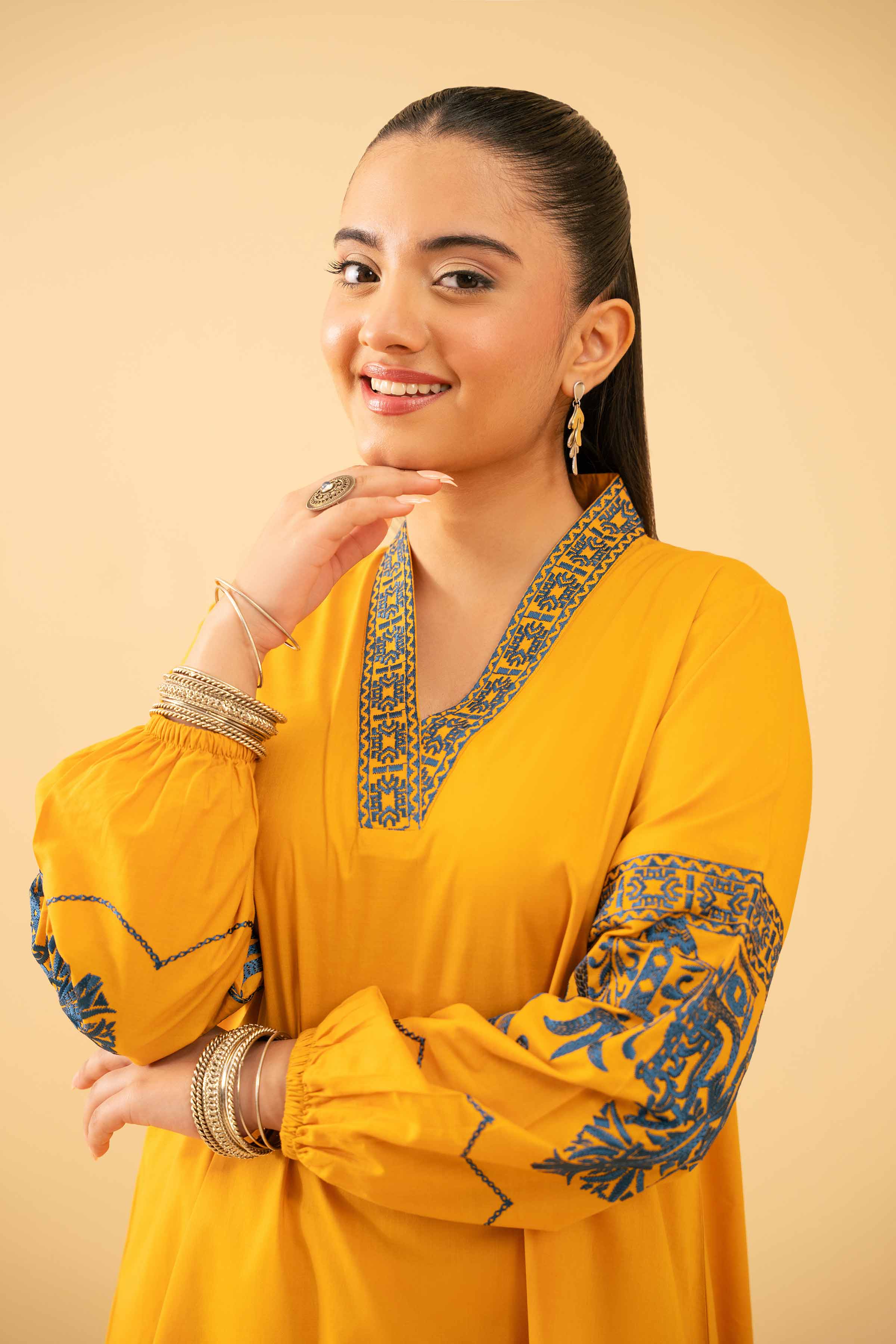 NishatUK - Gold Embroidered   Cambric 1-piece ready to wear Tunic