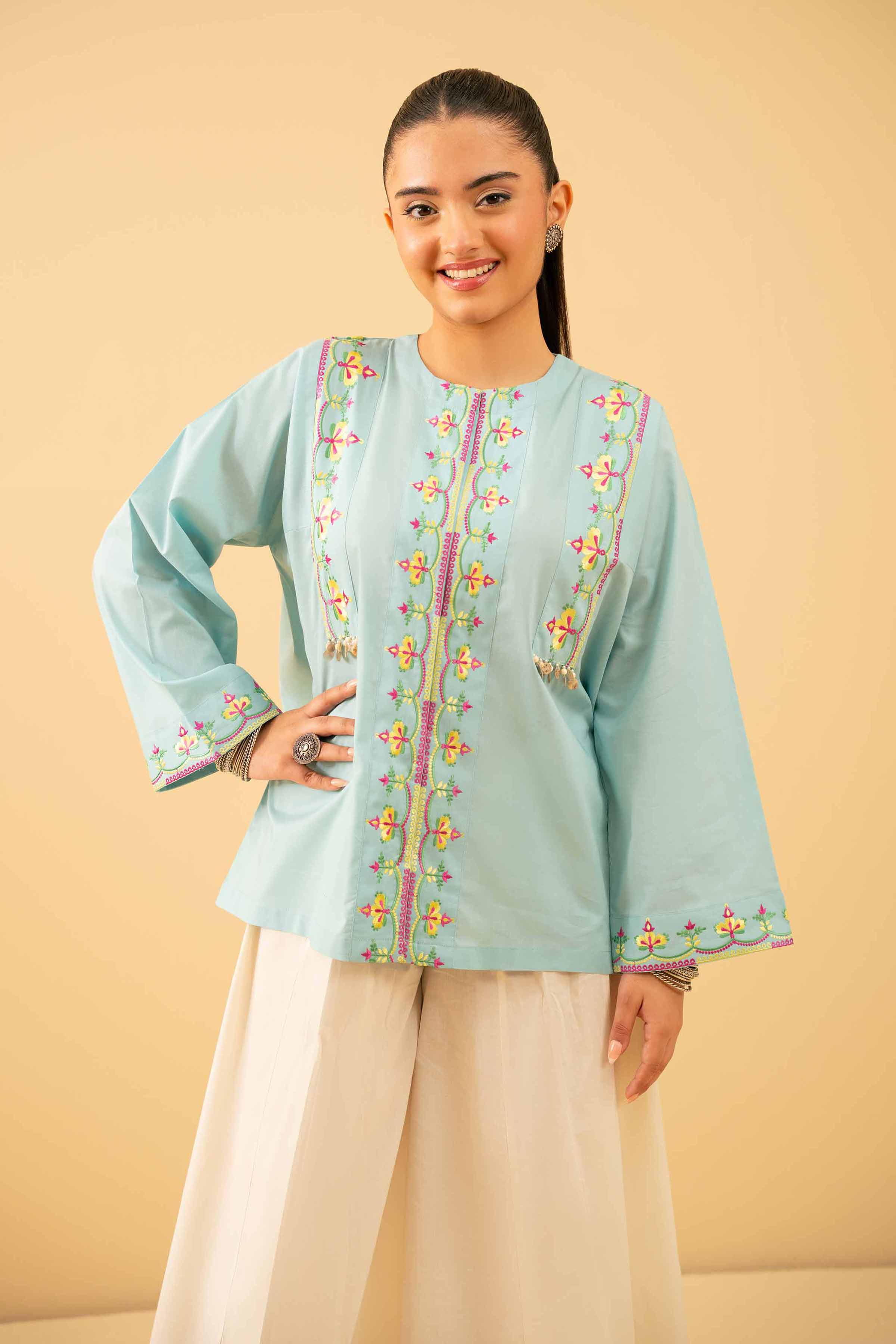 NishatUK - Sky Blue Embroidered   Cambric 1-piece ready to wear Tunic