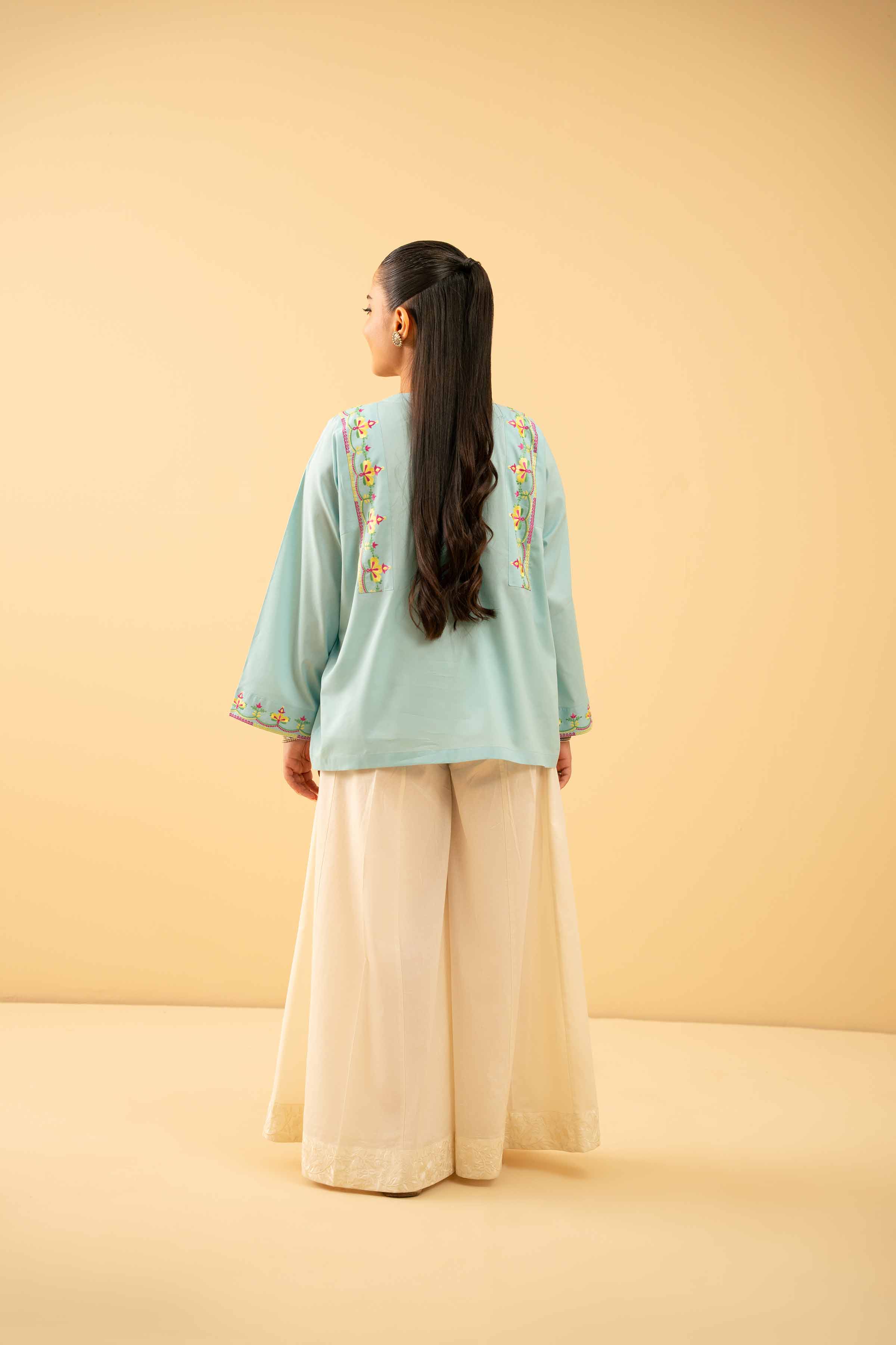 NishatUK - Sky Blue Embroidered   Cambric 1-piece ready to wear Tunic