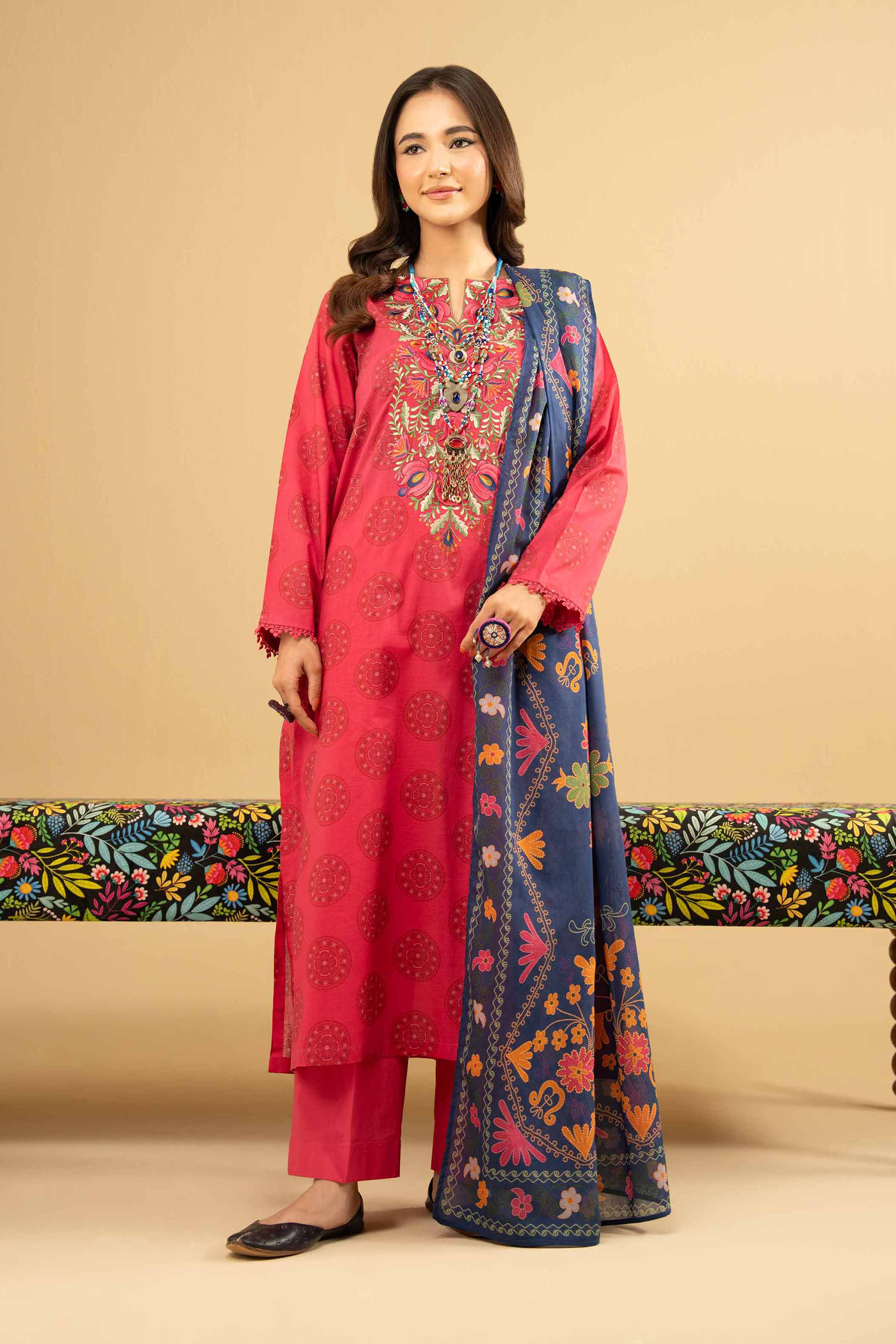 NishatUK - Pink Embroidered  Lawn 3-piece ready to wear Suit