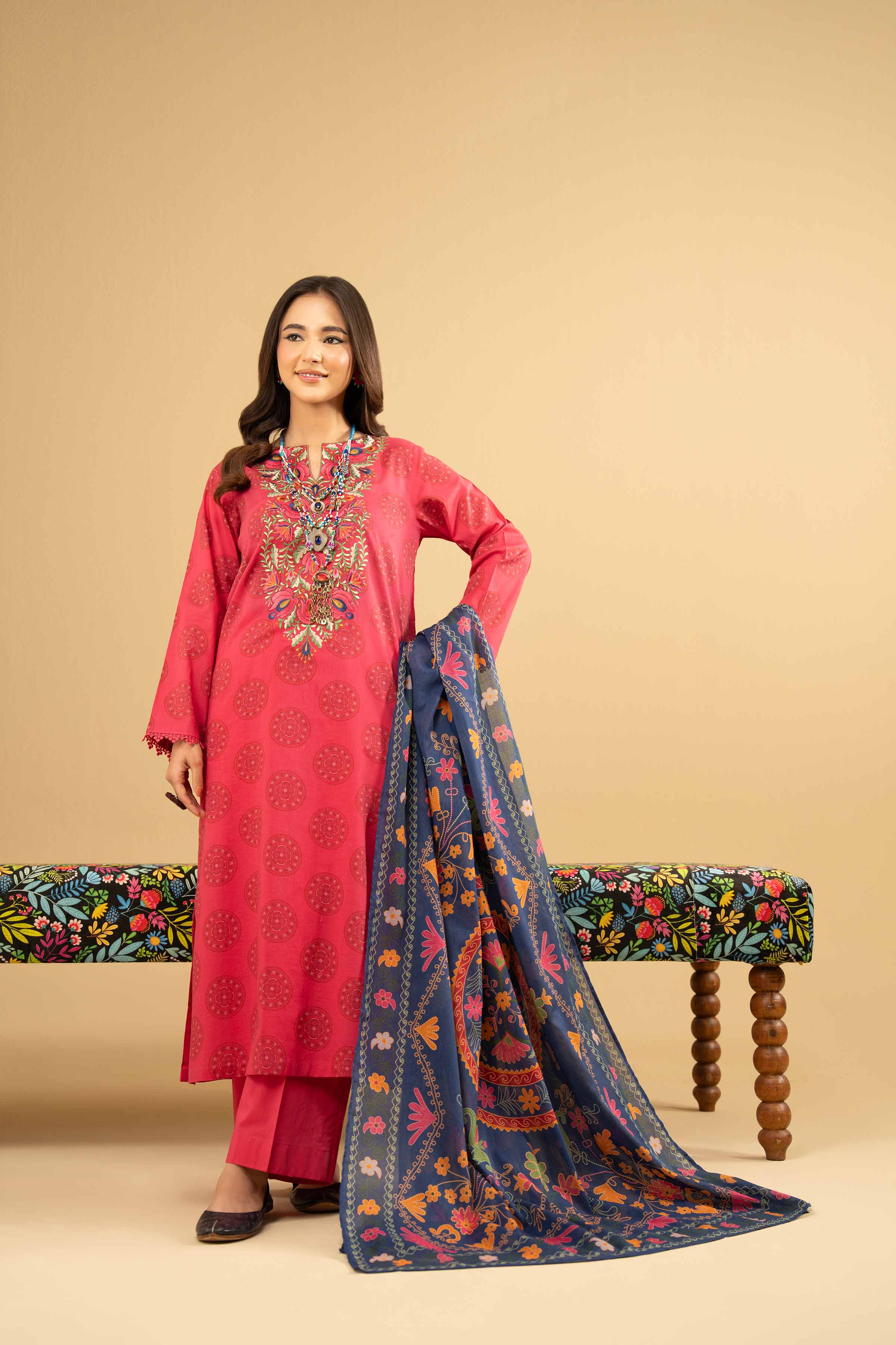 NishatUK - Pink Embroidered  Lawn 3-piece ready to wear Suit