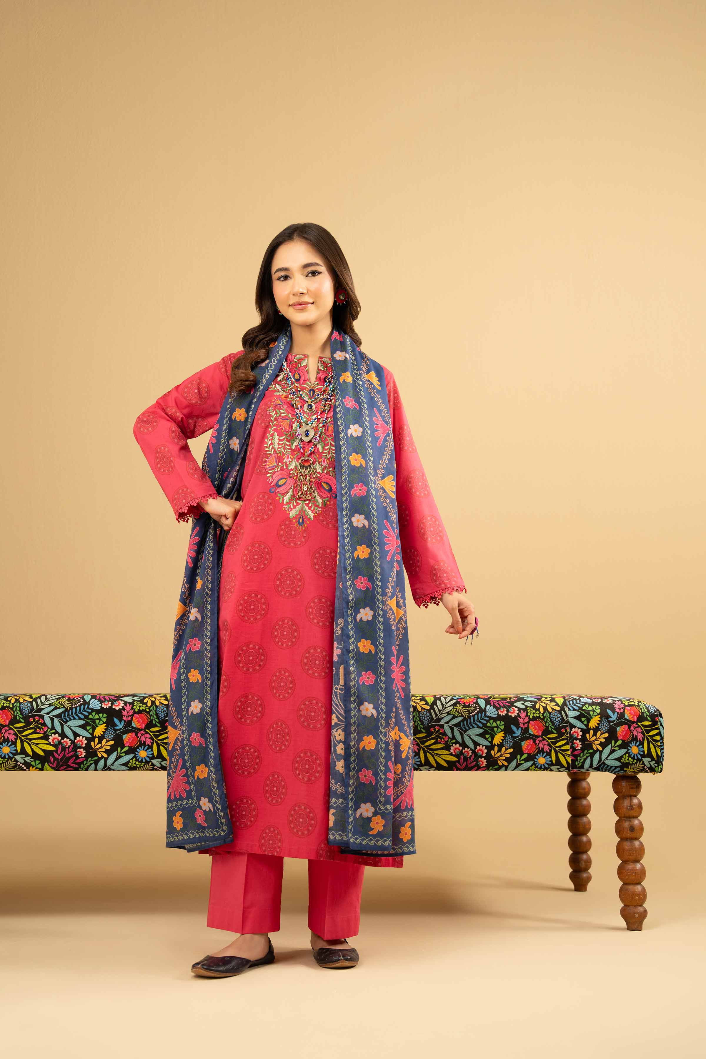 NishatUK - Pink Embroidered  Lawn 3-piece ready to wear Suit