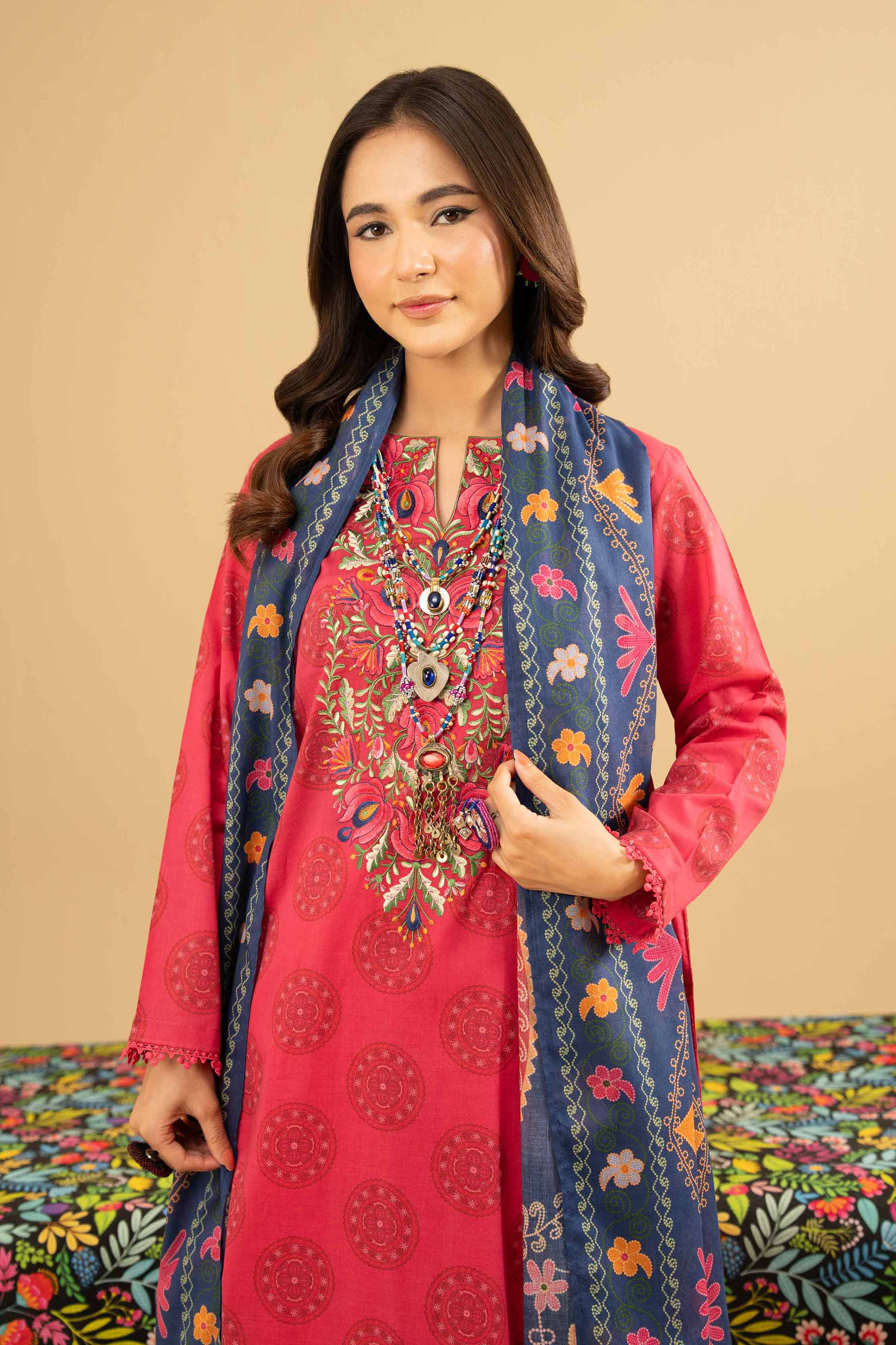 NishatUK - Pink Embroidered  Lawn 3-piece ready to wear Suit