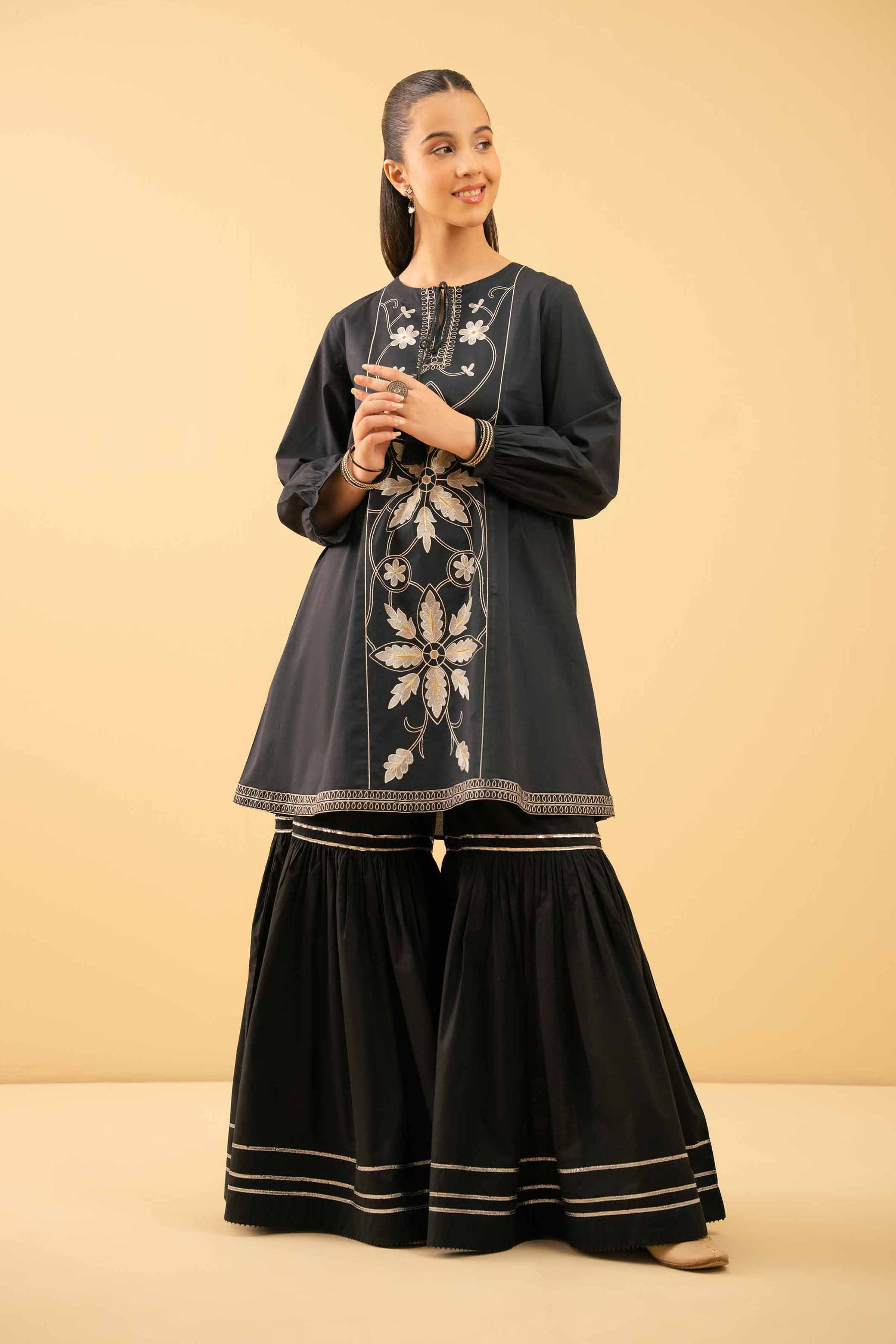 NishatUK - Black Embroidered   Cambric 1-piece ready to wear Tunic