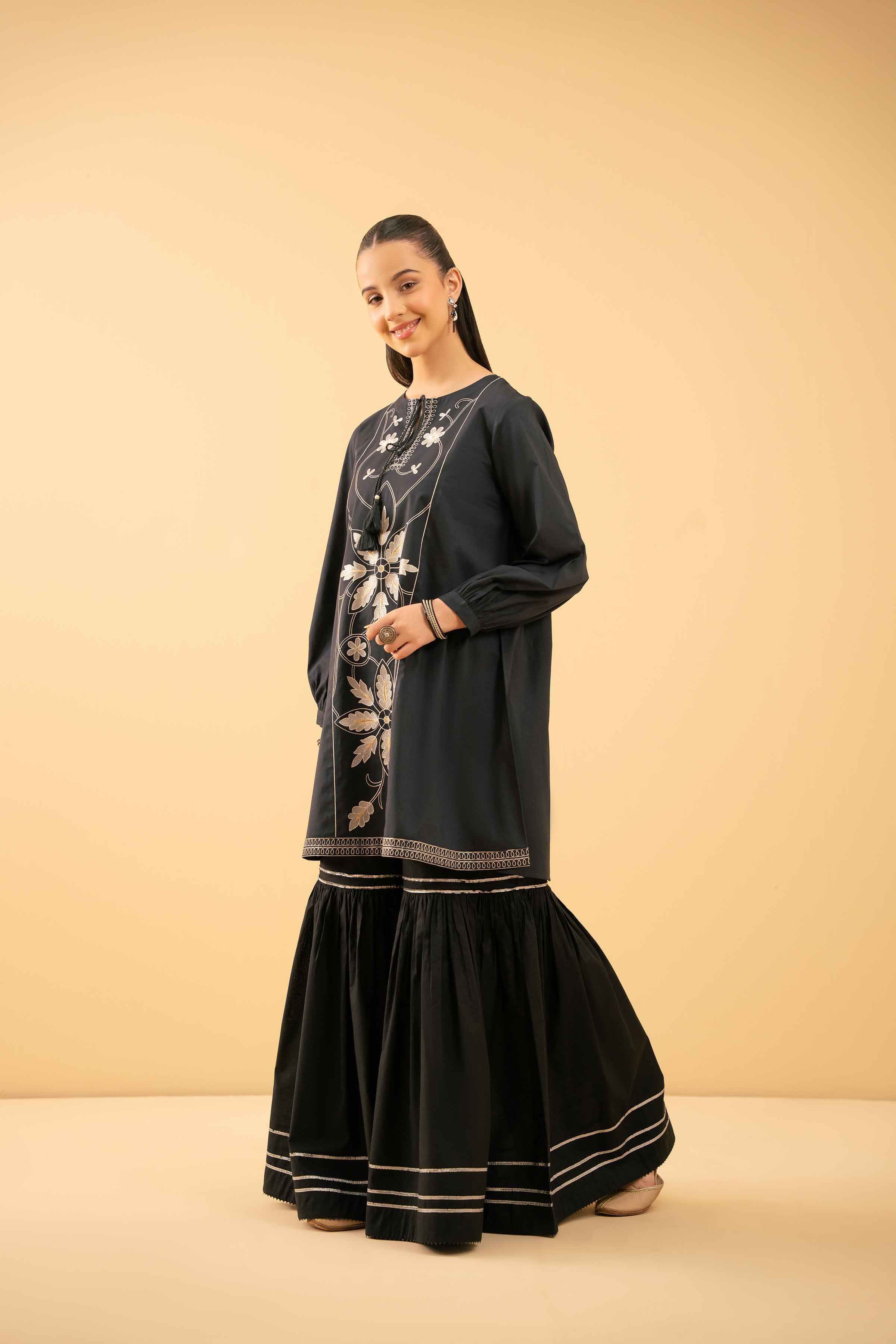 NishatUK - Black Embroidered   Cambric 1-piece ready to wear Tunic