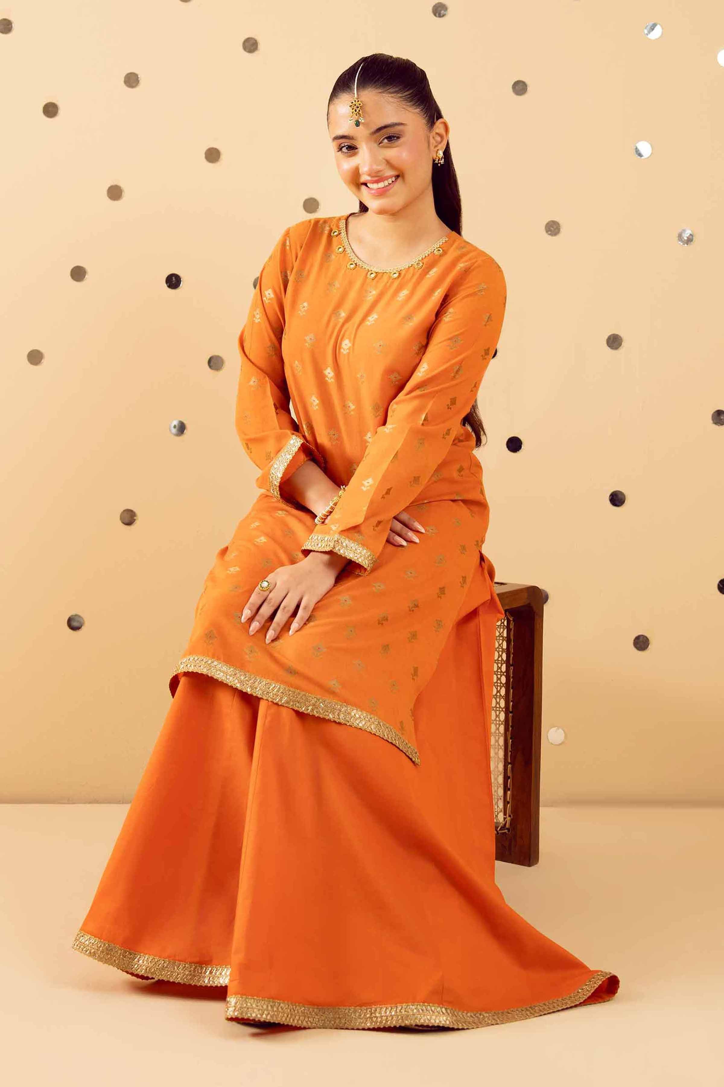 NishatUK - Orange Solids Jacquard 2-piece ready to wear Dress