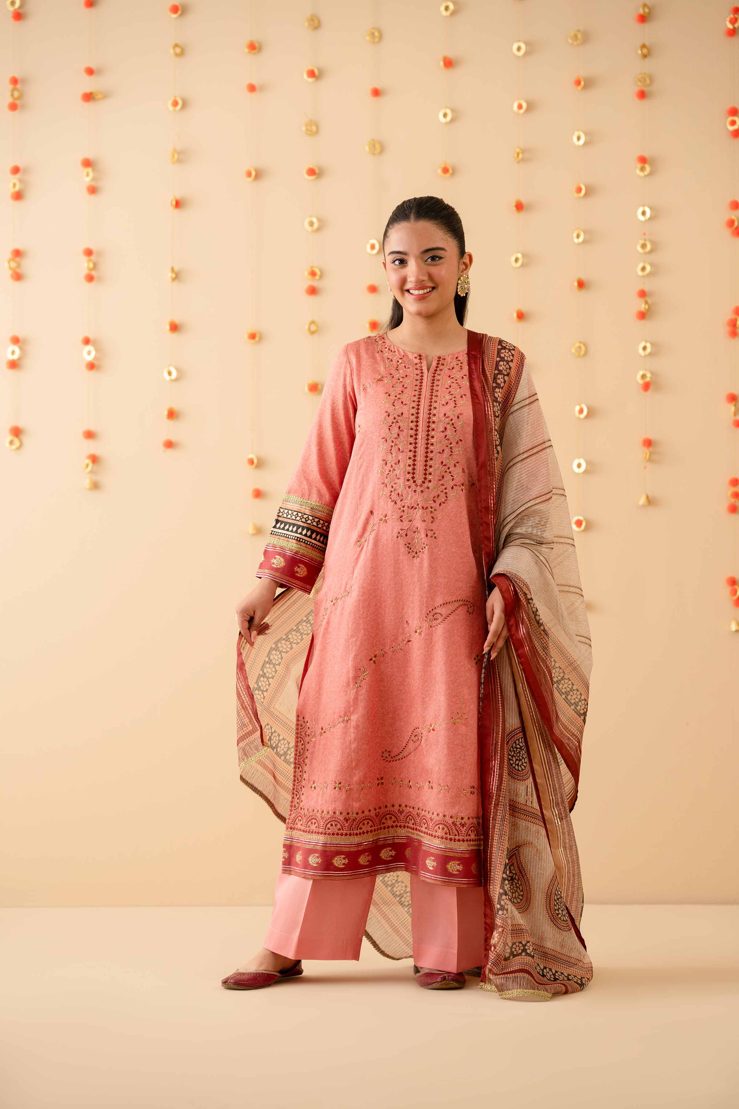 NishatUK - Pink Embroidered  Satin 3-piece ready to wear Suit