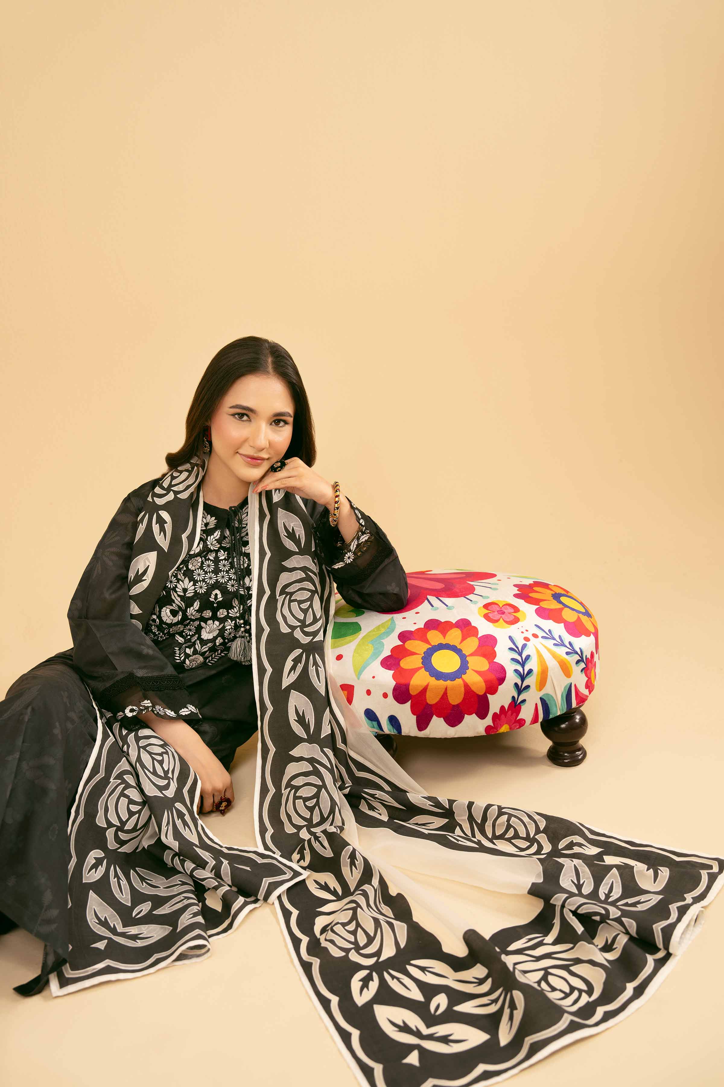 NishatUK - Black Embroidered Lawn 2-piece ready to wear Dress