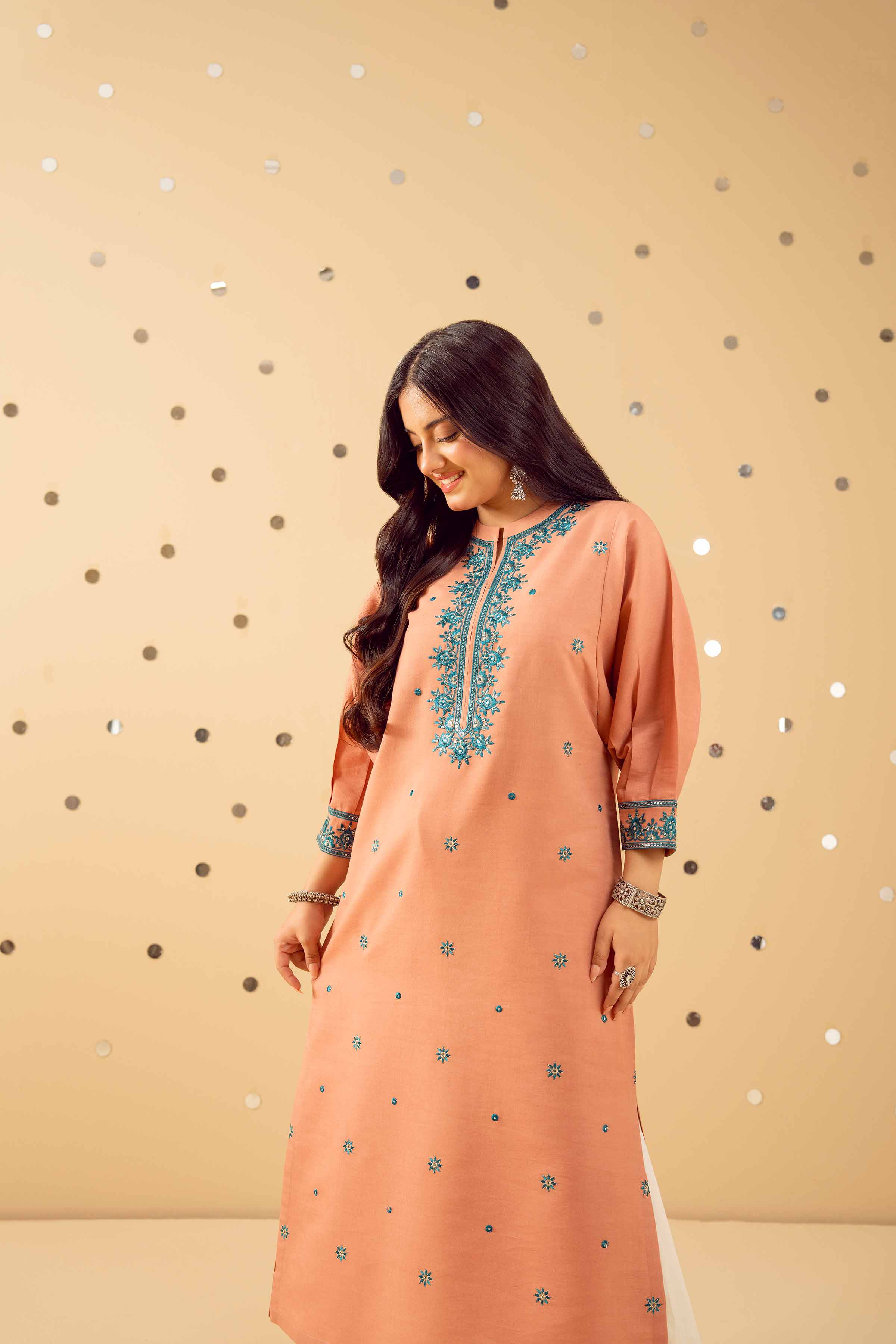 NishatUK - Peach Embroidered Cotton 1-piece ready to wear Shirt