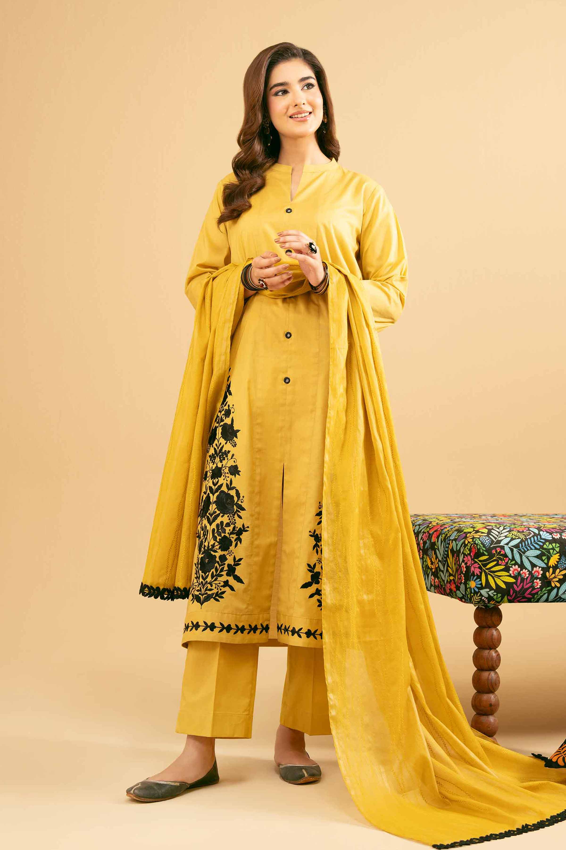 NishatUK - Yellow Embroidered Cambric 3-piece ready to wear Suit