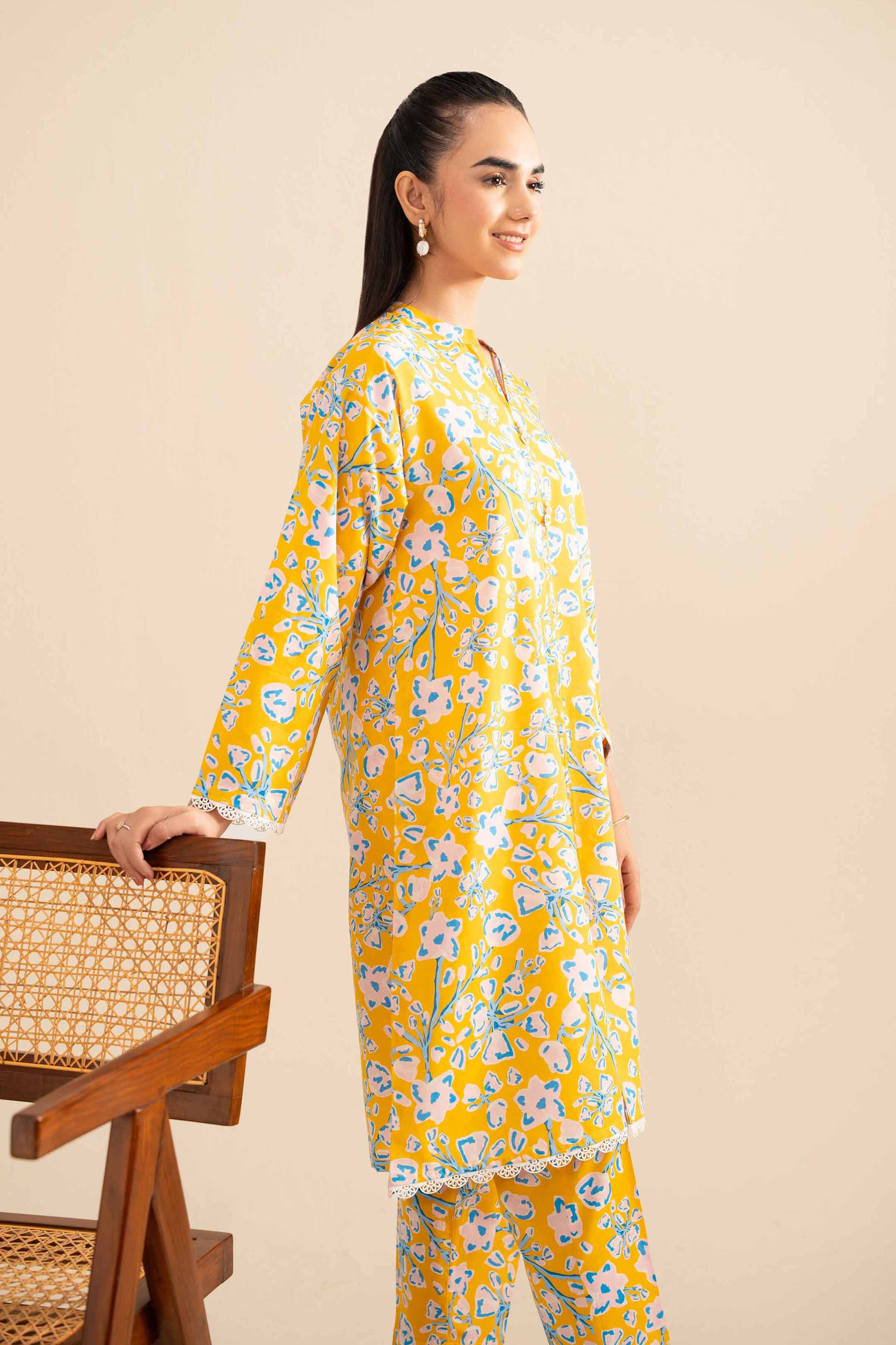NishatUK - Yellow Printed  Cotton 2-piece ready to wear Dress