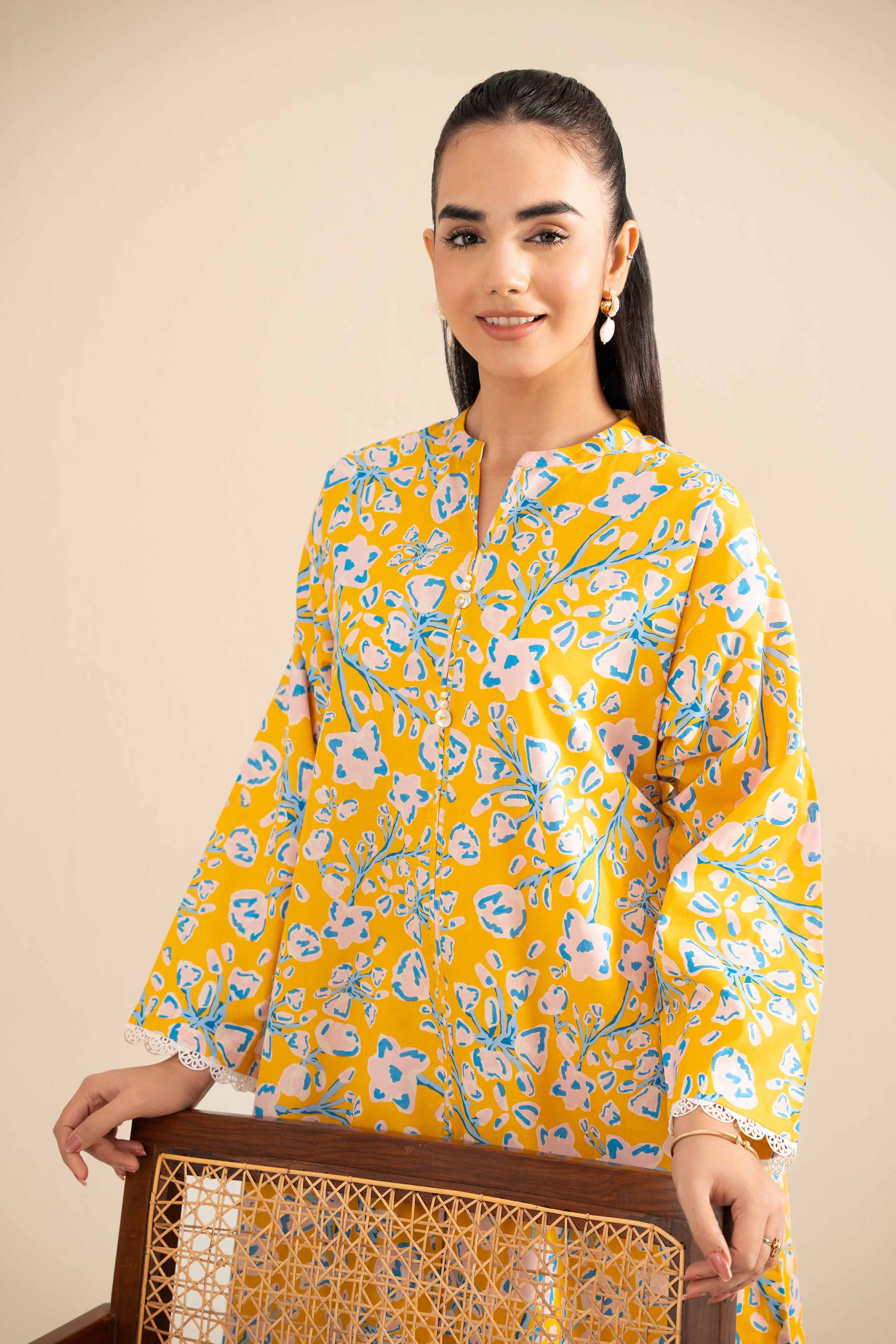 NishatUK - Yellow Printed  Cotton 2-piece ready to wear Dress