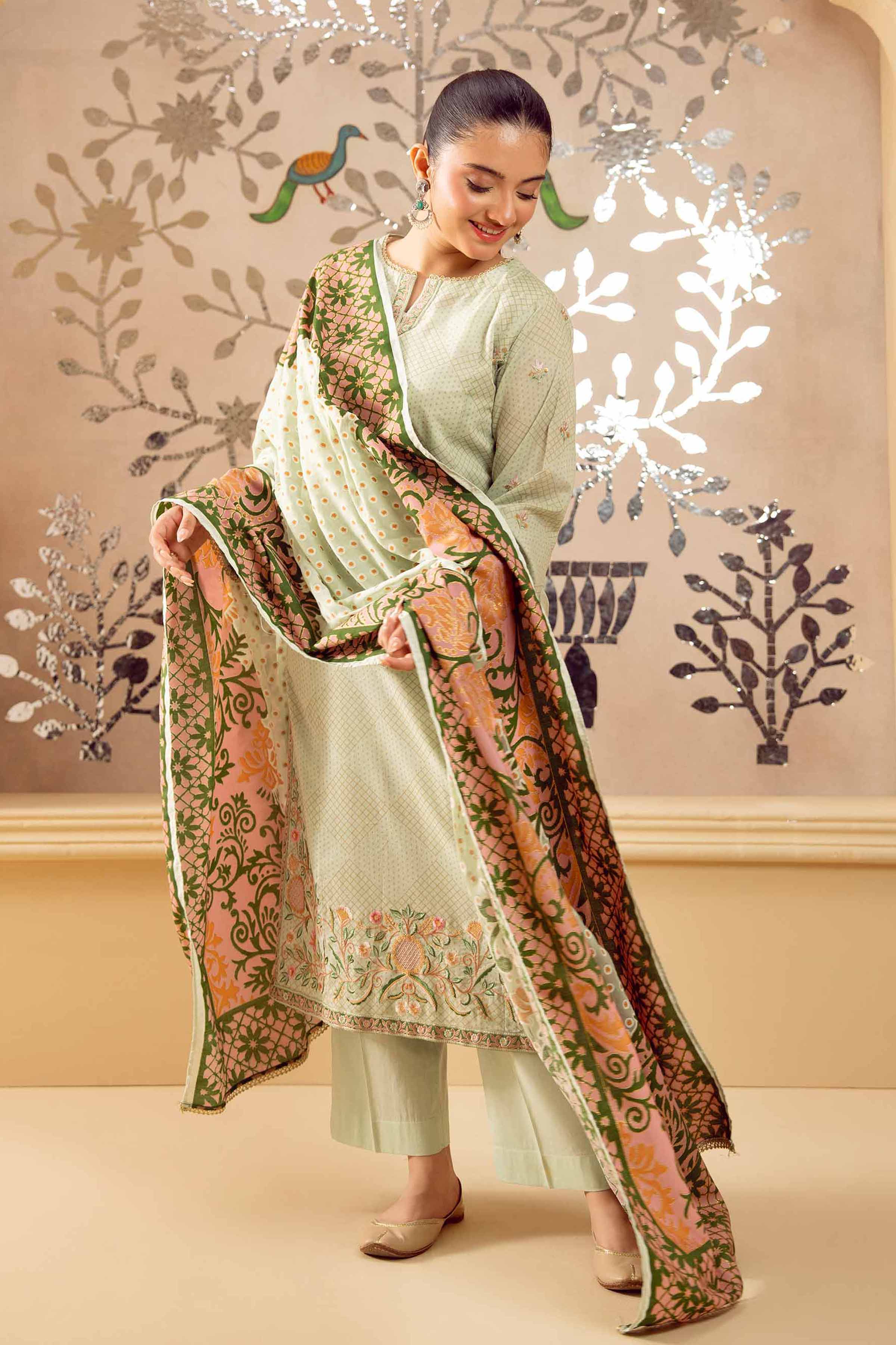 NishatUK - Mint Embroidered Lawn 3-piece ready to wear Suit