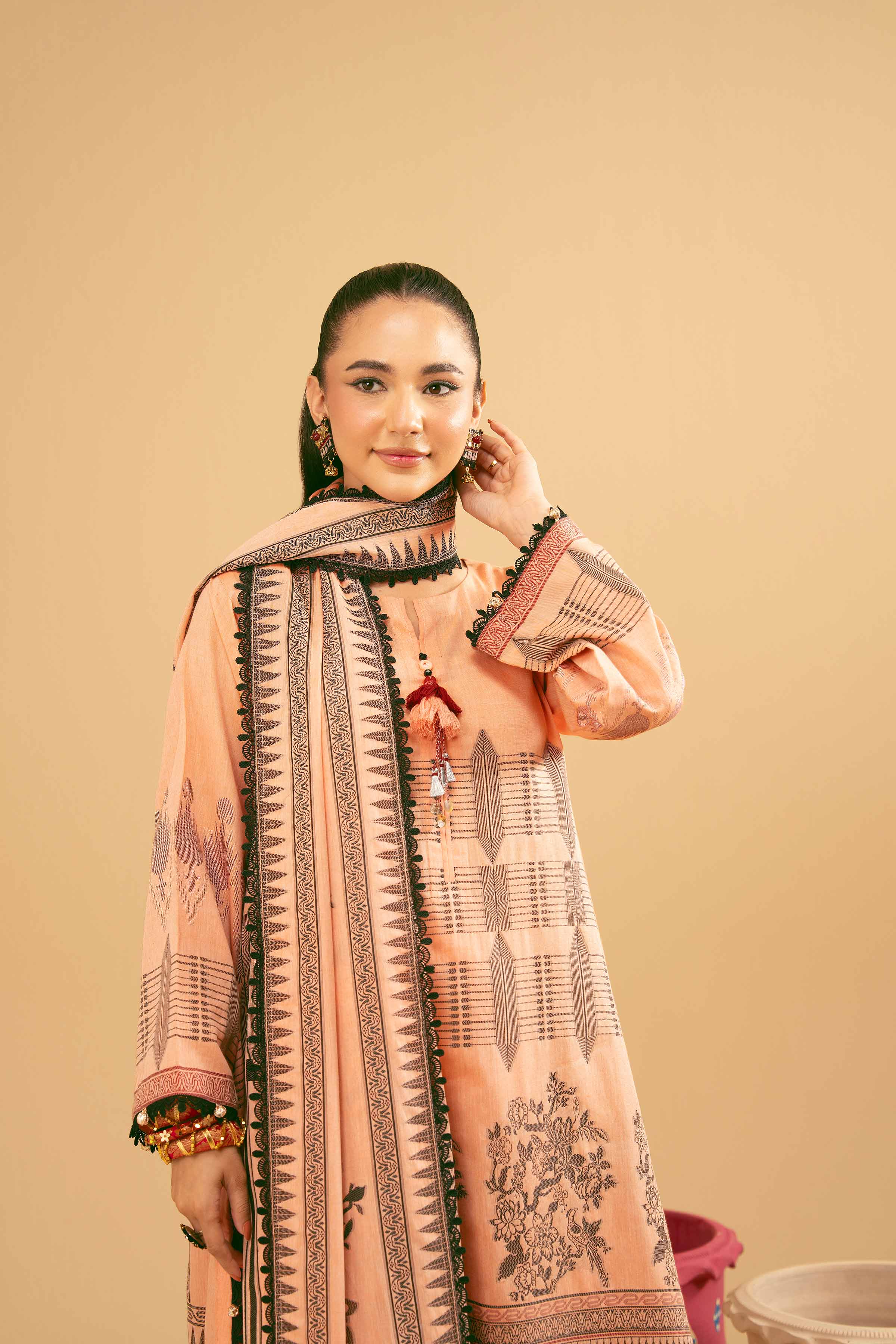 NishatUK - Peach Solids Jacquard 3-piece ready to wear Suit