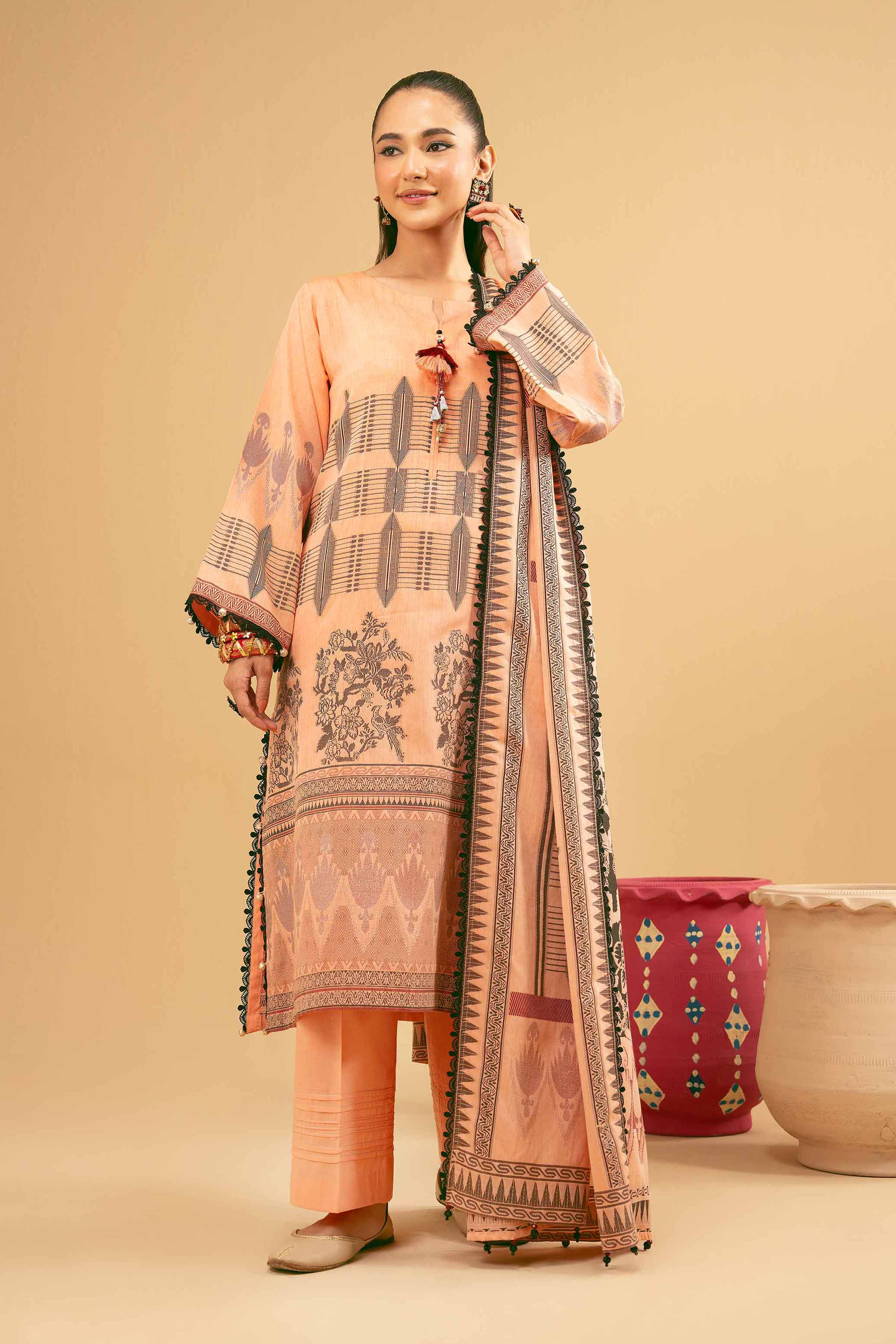 NishatUK - Peach Solids Jacquard 3-piece ready to wear Suit