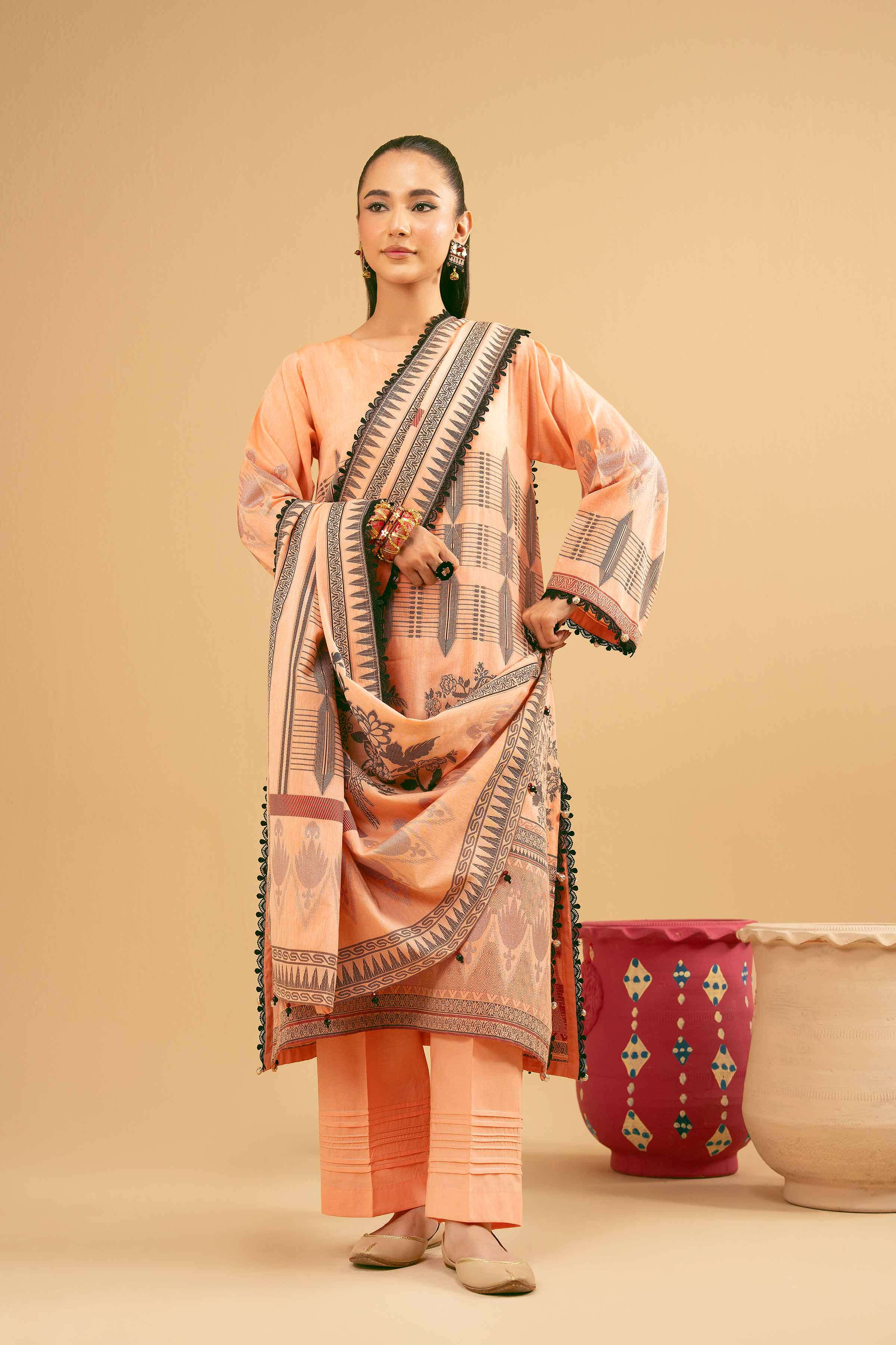 NishatUK - Peach Solids Jacquard 3-piece ready to wear Suit