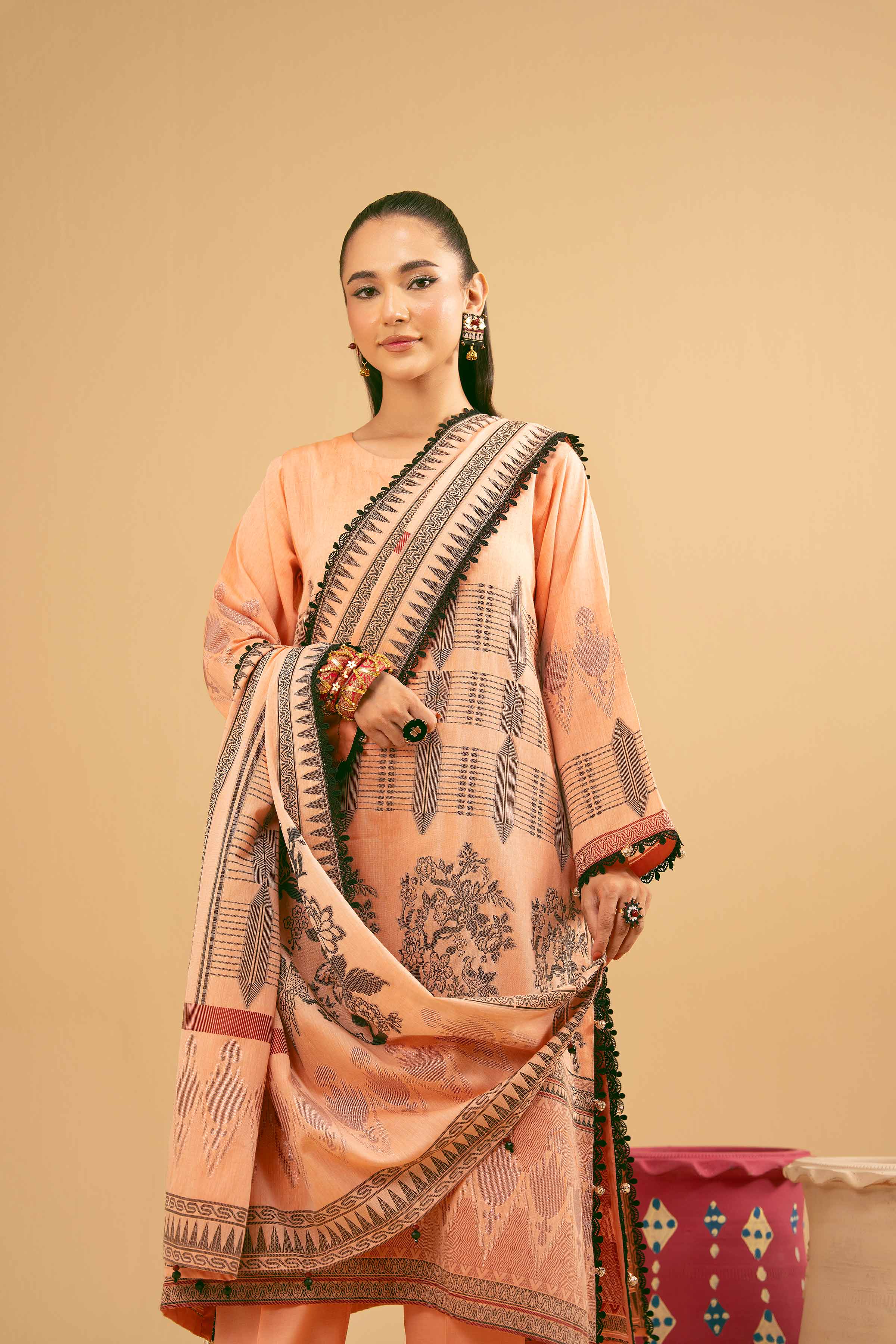 NishatUK - Peach Solids Jacquard 3-piece ready to wear Suit