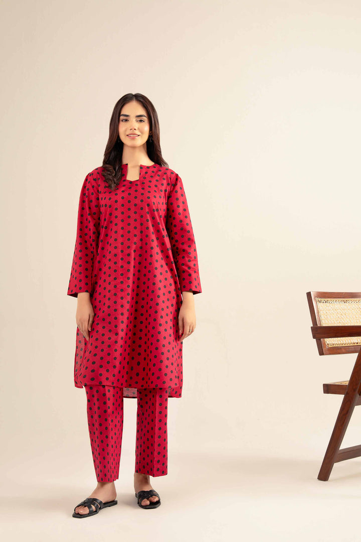 NishatUK - Red Printed Cotton 2-piece ready to wear Dress