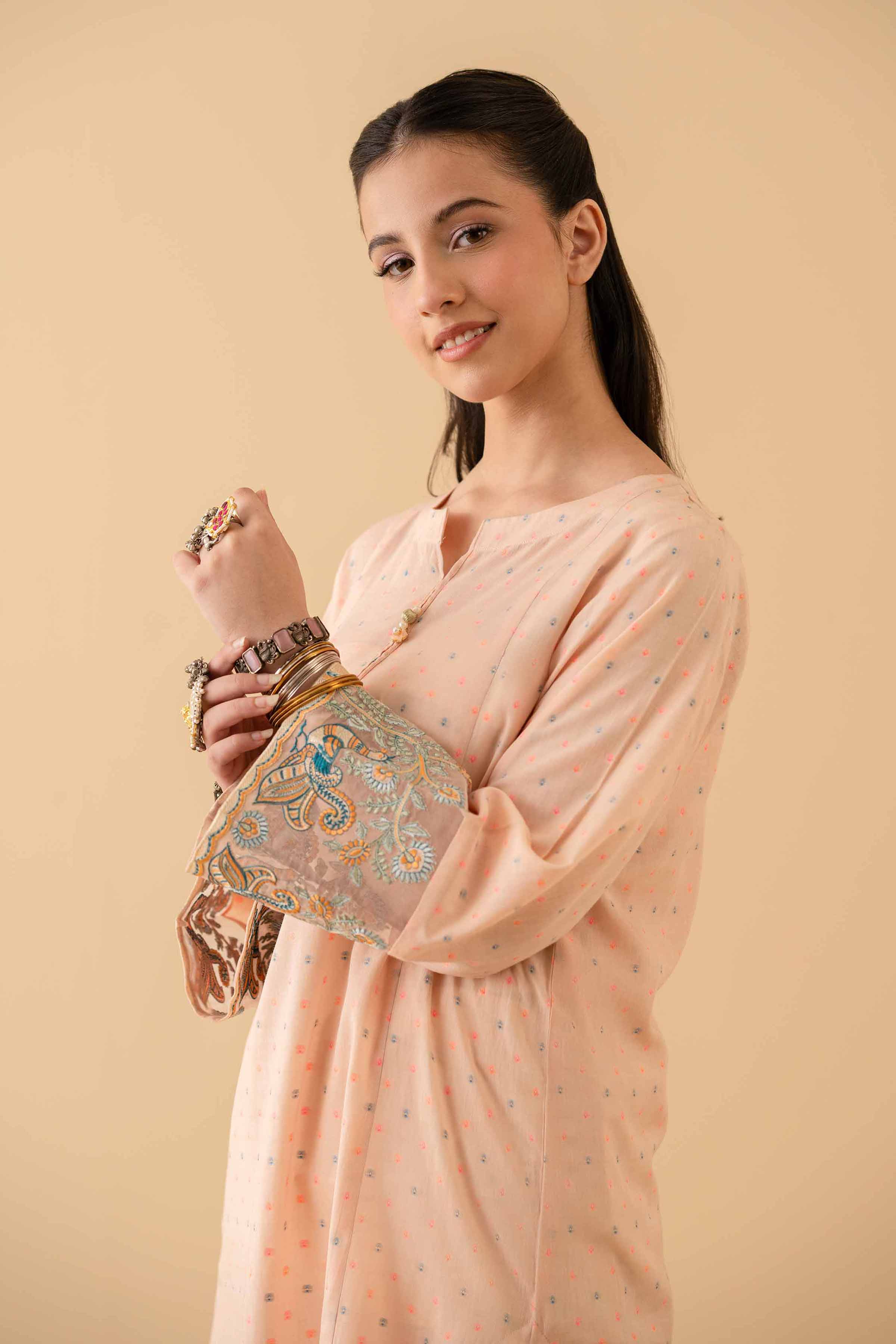 NishatUK - Peach Embroidered  Jacquard 1-piece ready to wear Shirt