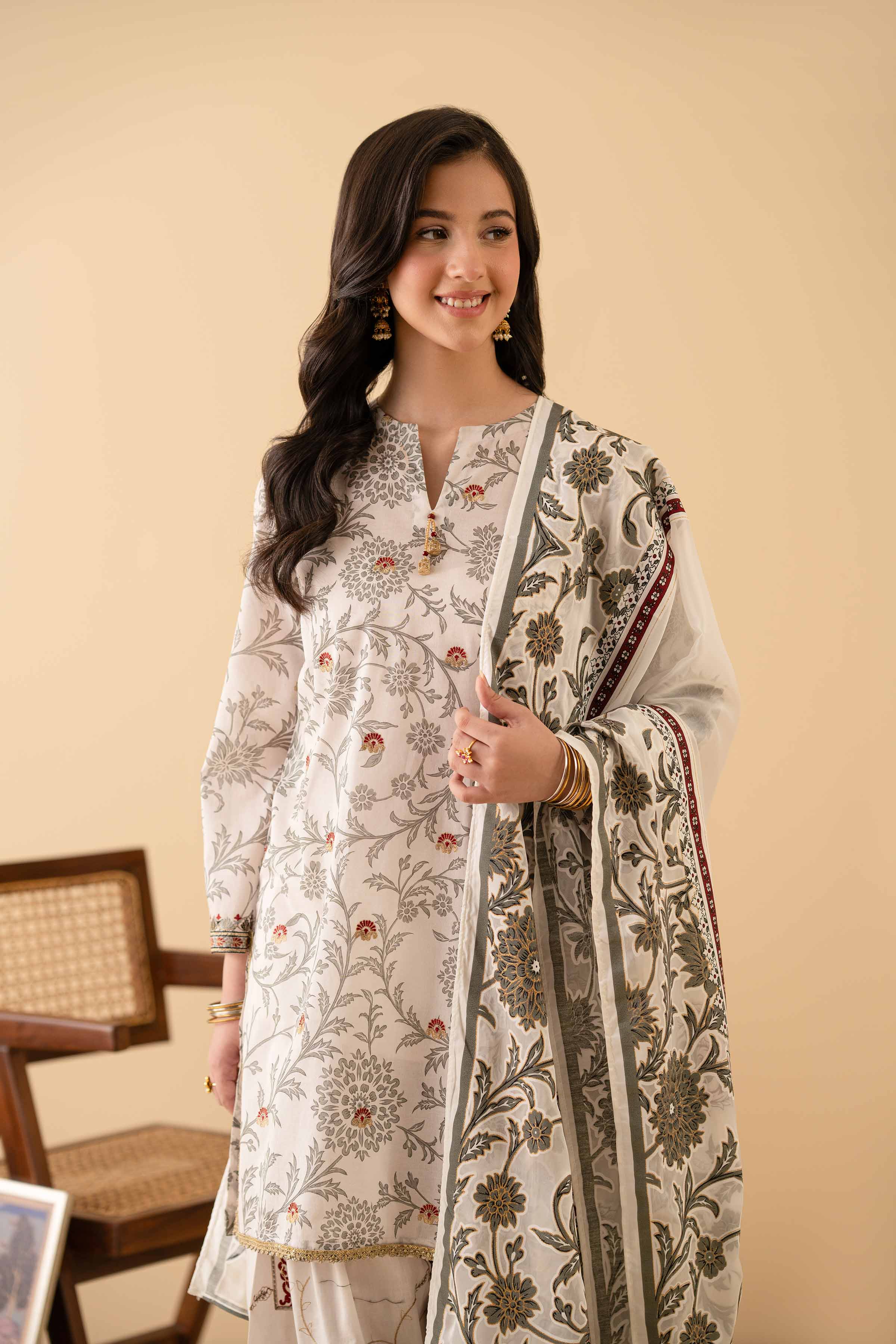 NishatUK - Light Grey Embroidered Lawn 3-piece ready to wear Suit