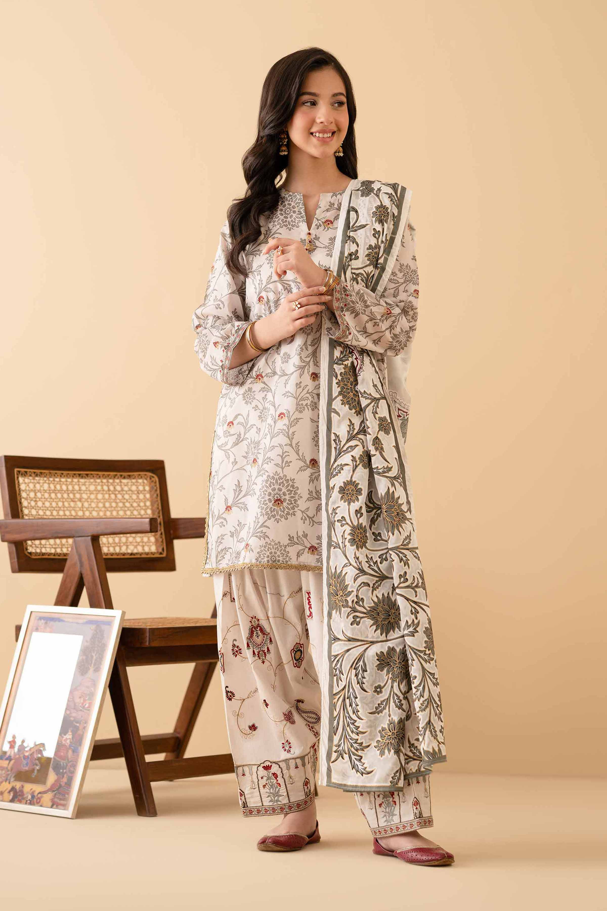 NishatUK - Light Grey Embroidered Lawn 3-piece ready to wear Suit