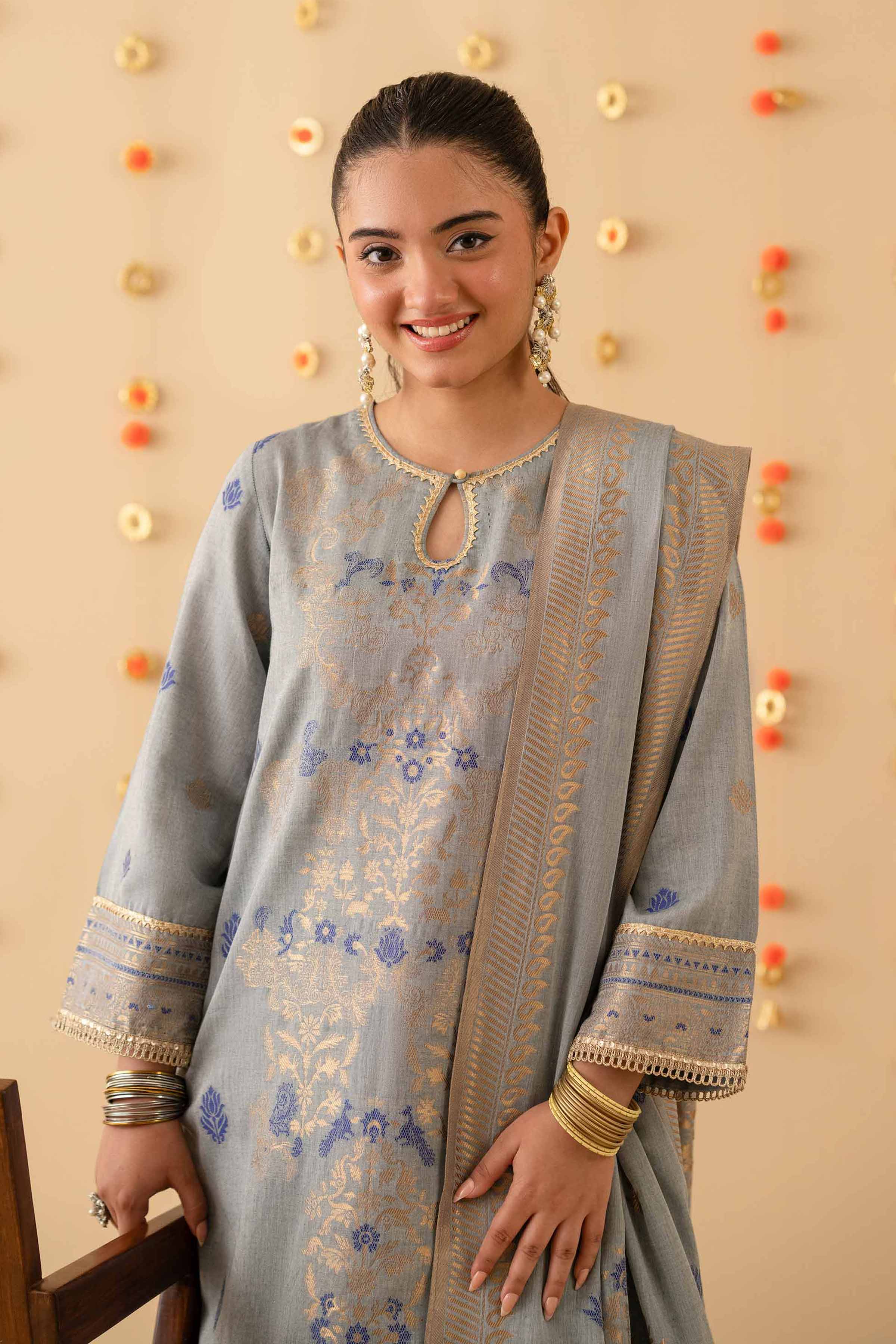 NishatUK - Grey Solids Jacquard 3-piece ready to wear Suit