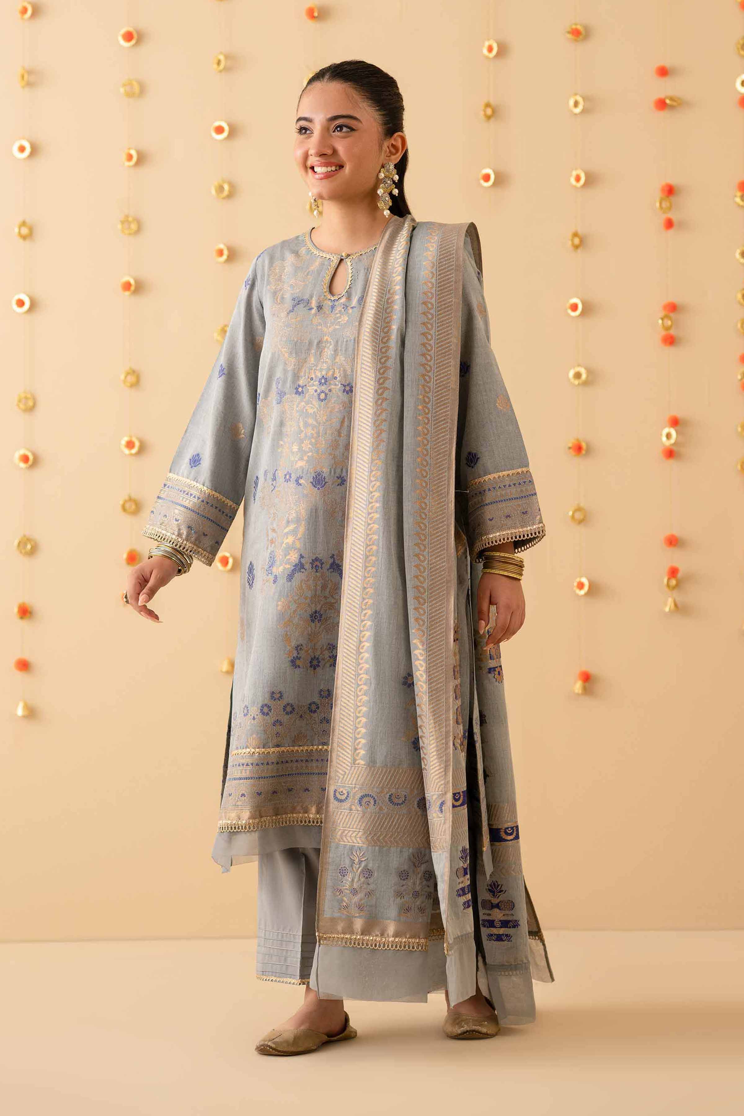 NishatUK - Grey Solids Jacquard 3-piece ready to wear Suit