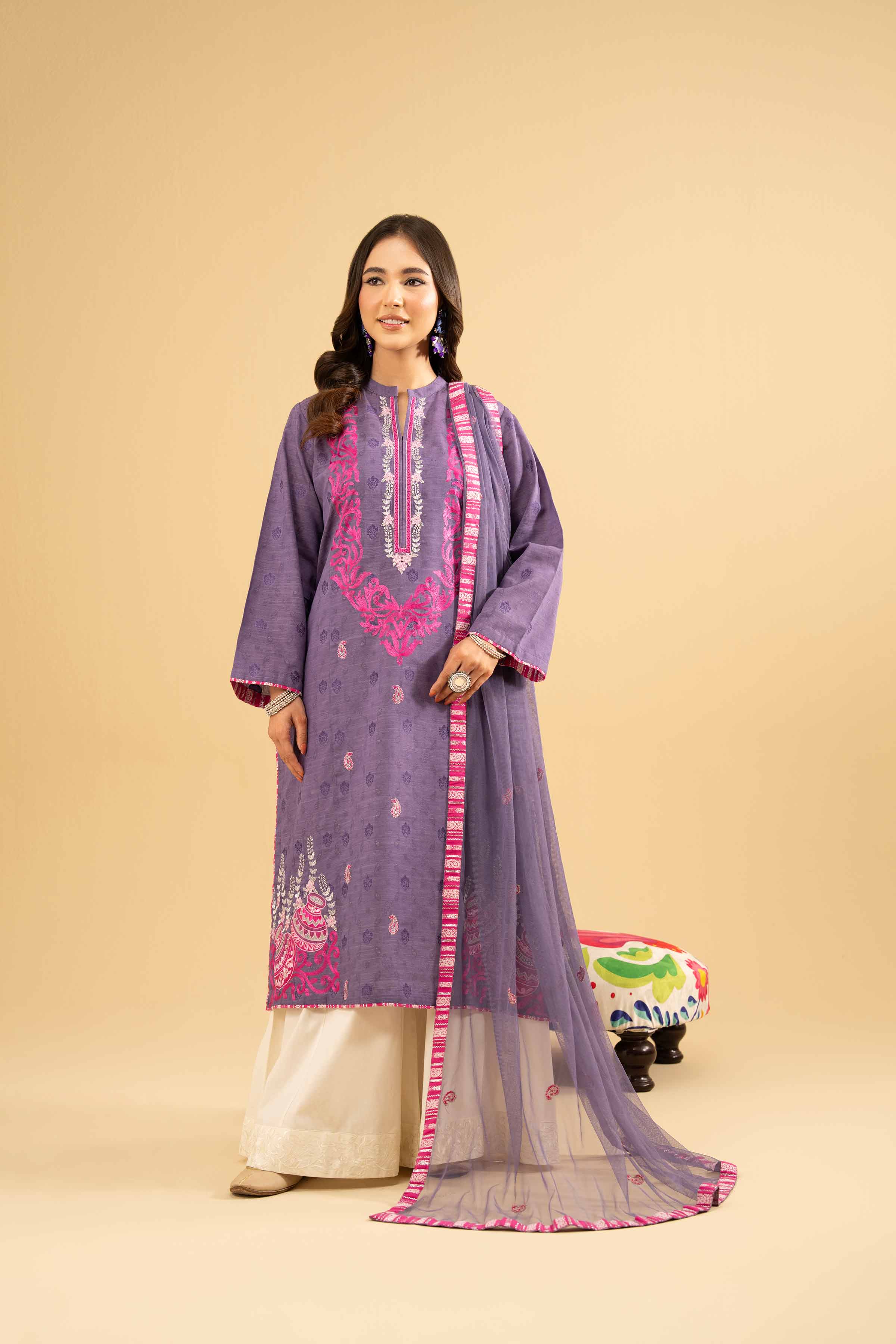 NishatUK - Purple Embroidered Jacquard 2-piece ready to wear Dress