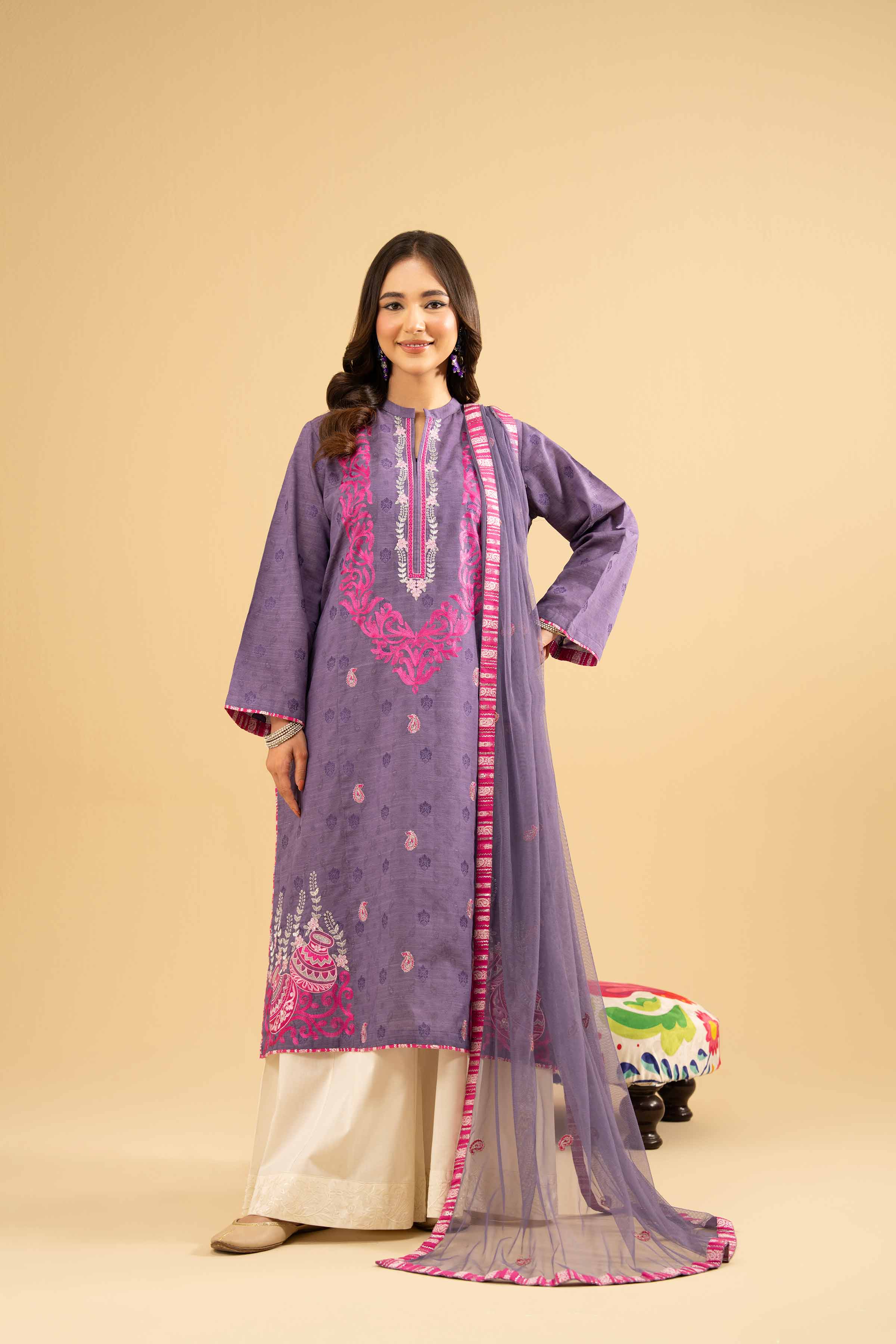 NishatUK - Purple Embroidered Jacquard 2-piece ready to wear Dress