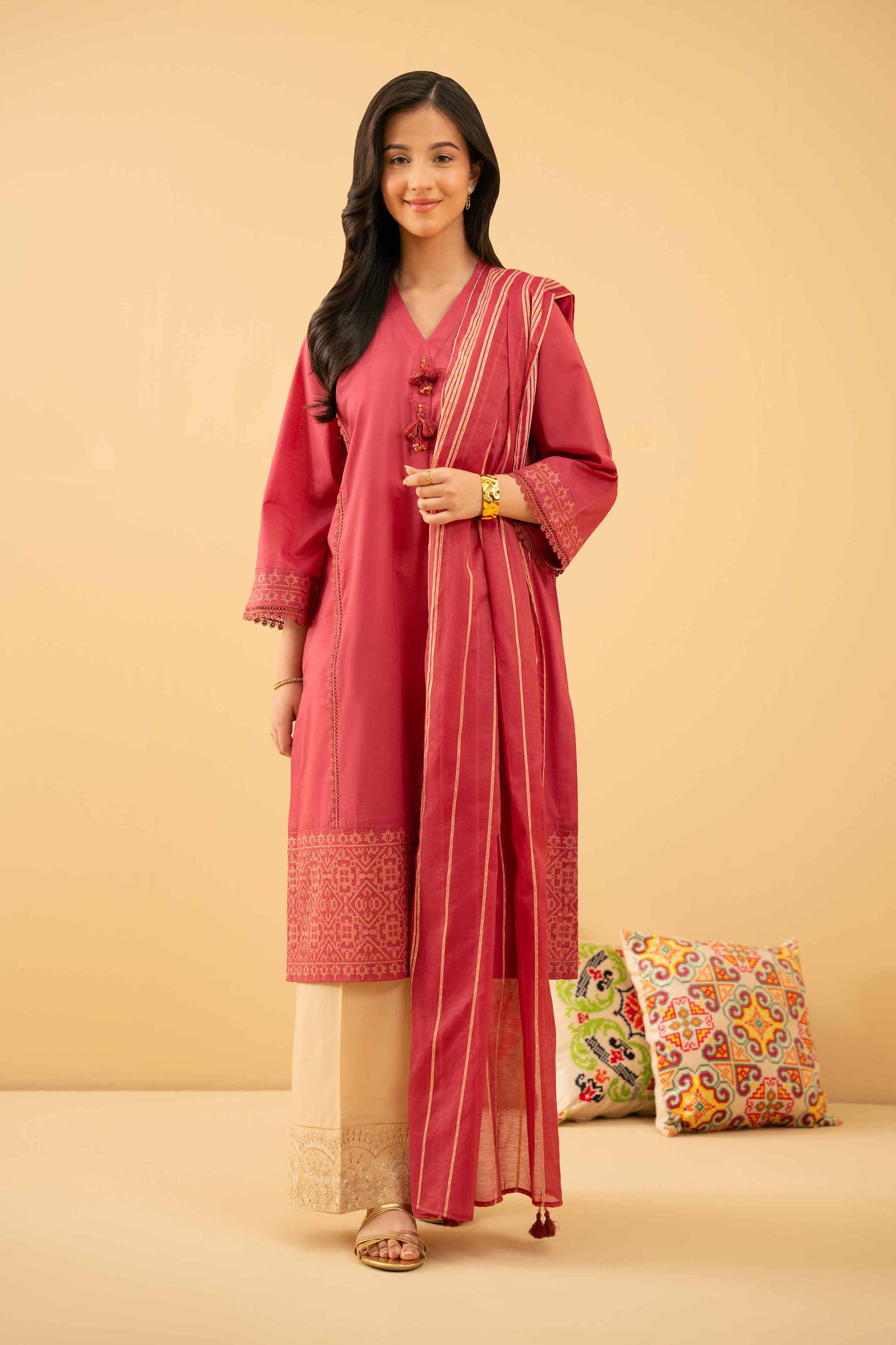 NishatUK - Pink Embroidered   Cambric 2-piece ready to wear Dress