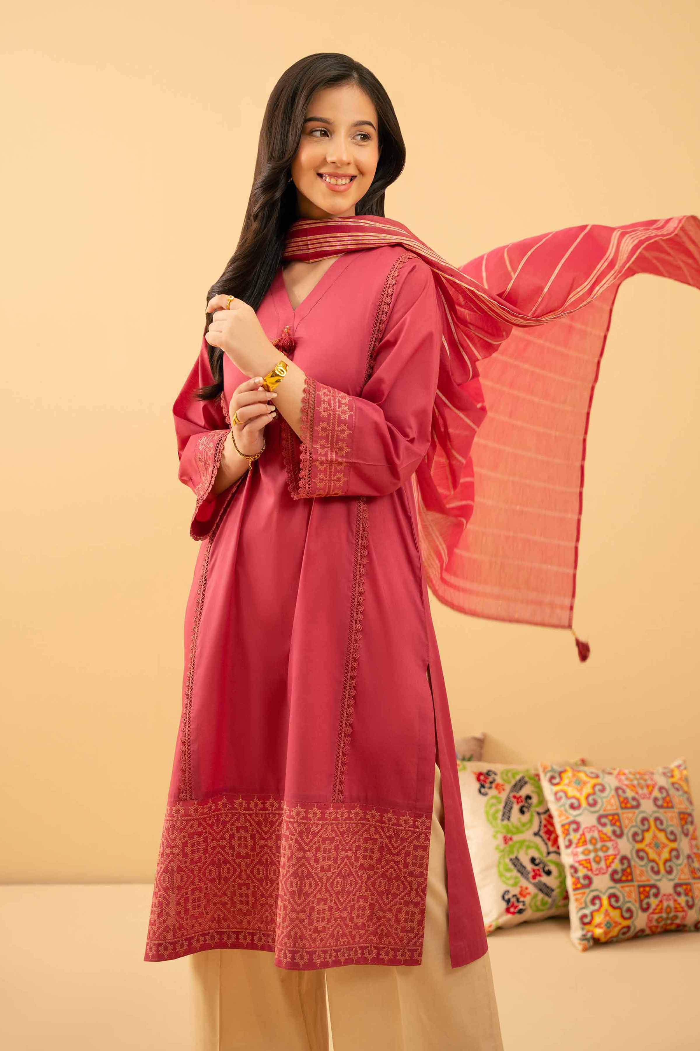 NishatUK - Pink Embroidered   Cambric 2-piece ready to wear Dress