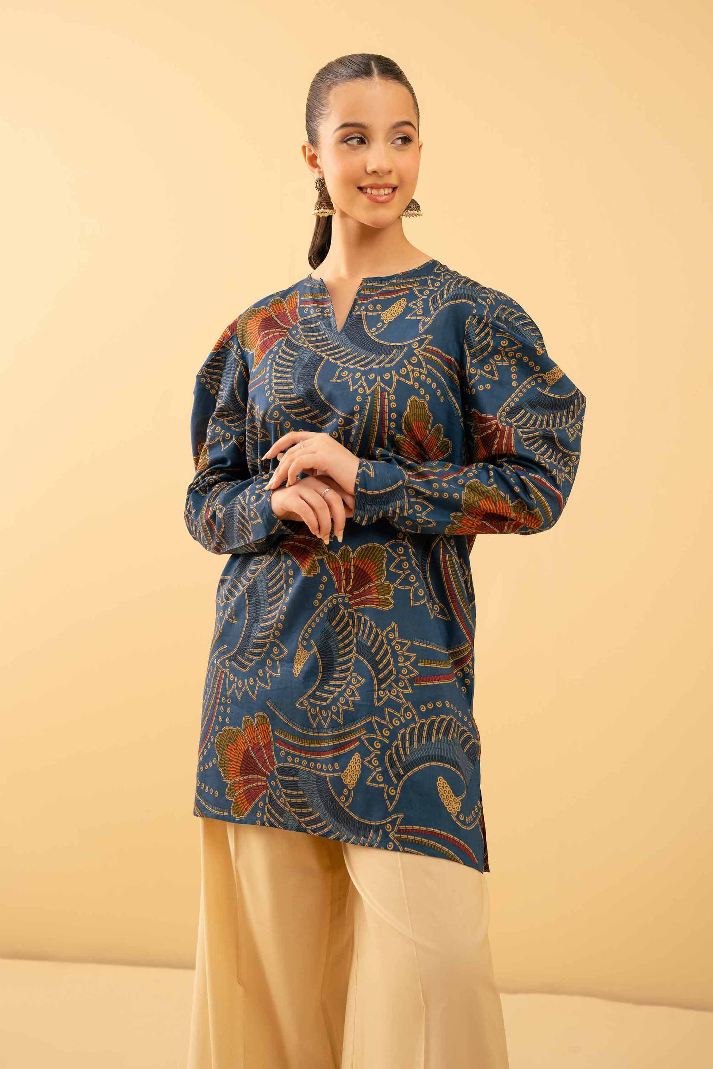 NishatUK - Blue Printed Lawn 1-piece ready to wear Tunic