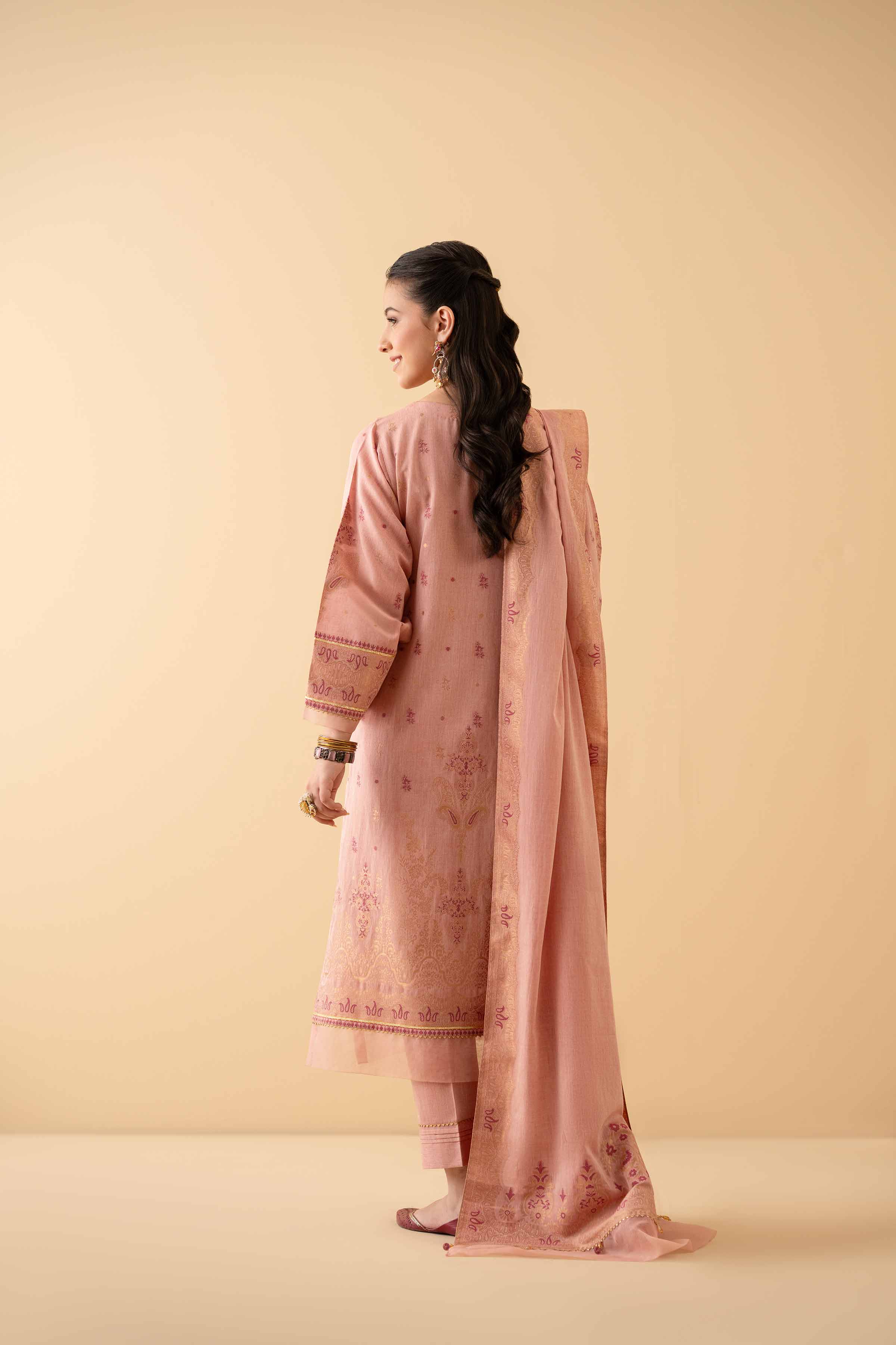 NishatUK - Peach Pink Solids Jacquard 3-piece ready to wear Suit
