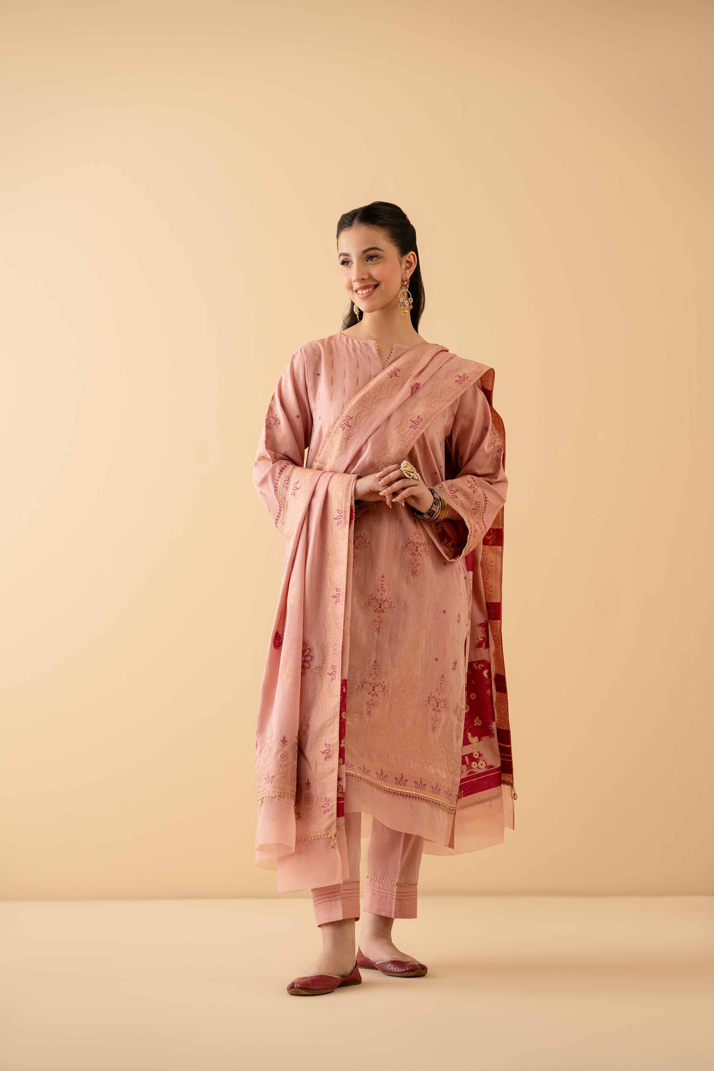 NishatUK - Peach Pink Solids Jacquard 3-piece ready to wear Suit