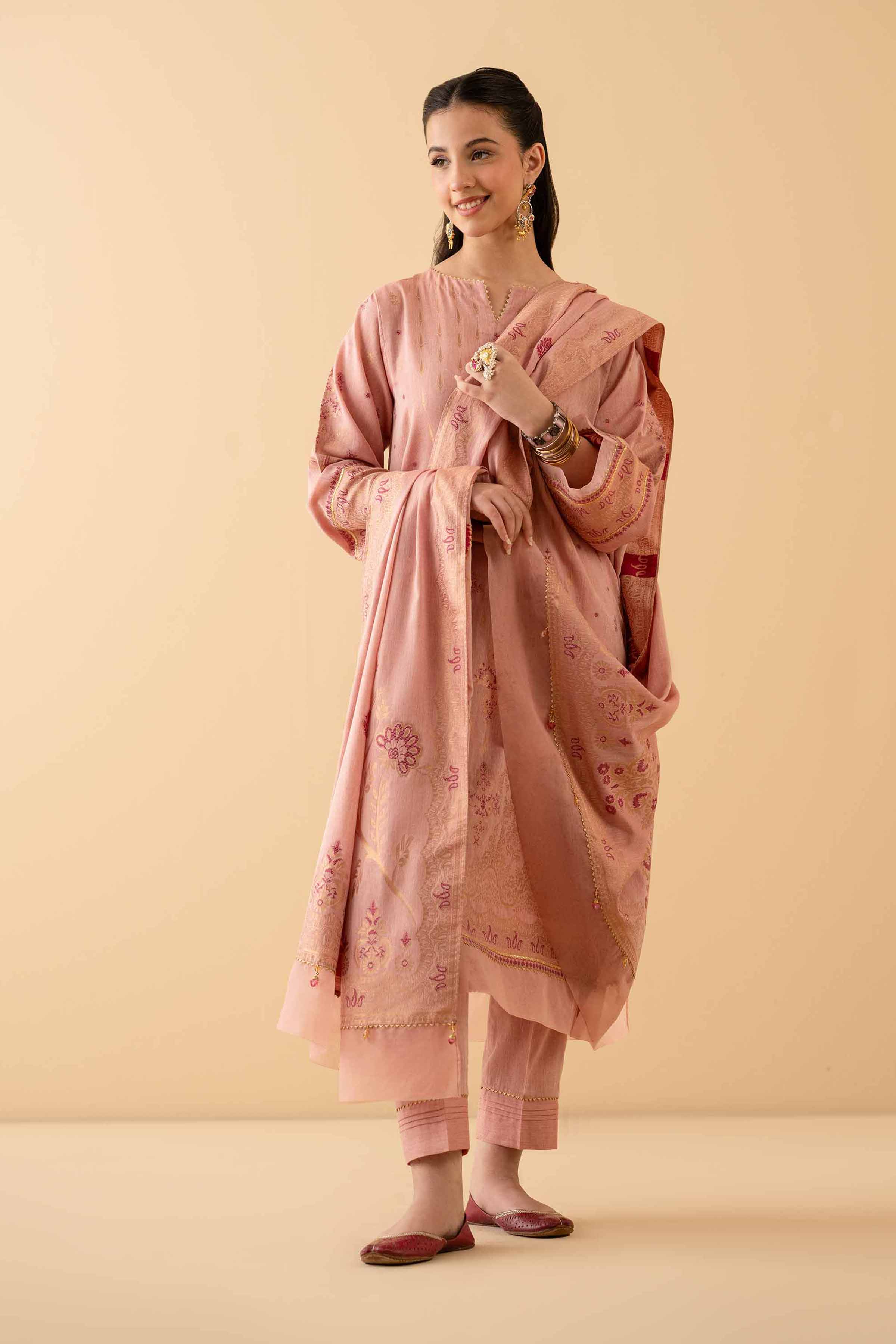 NishatUK - Peach Pink Solids Jacquard 3-piece ready to wear Suit