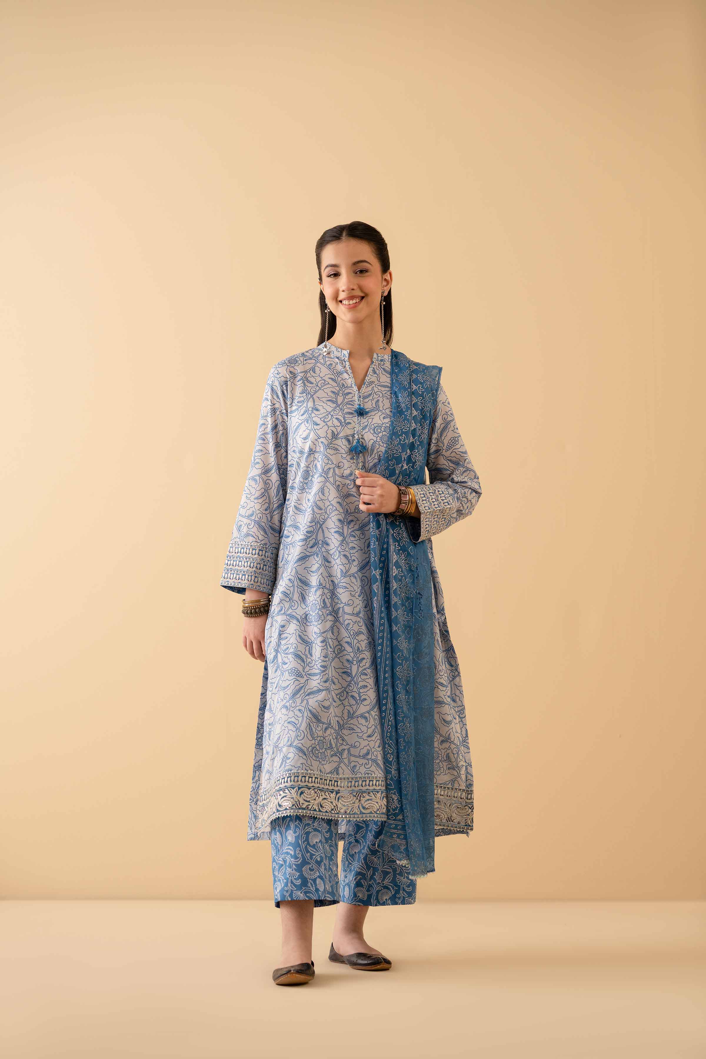 NishatUK - Blue Embroidered Lawn 3-piece ready to wear Suit
