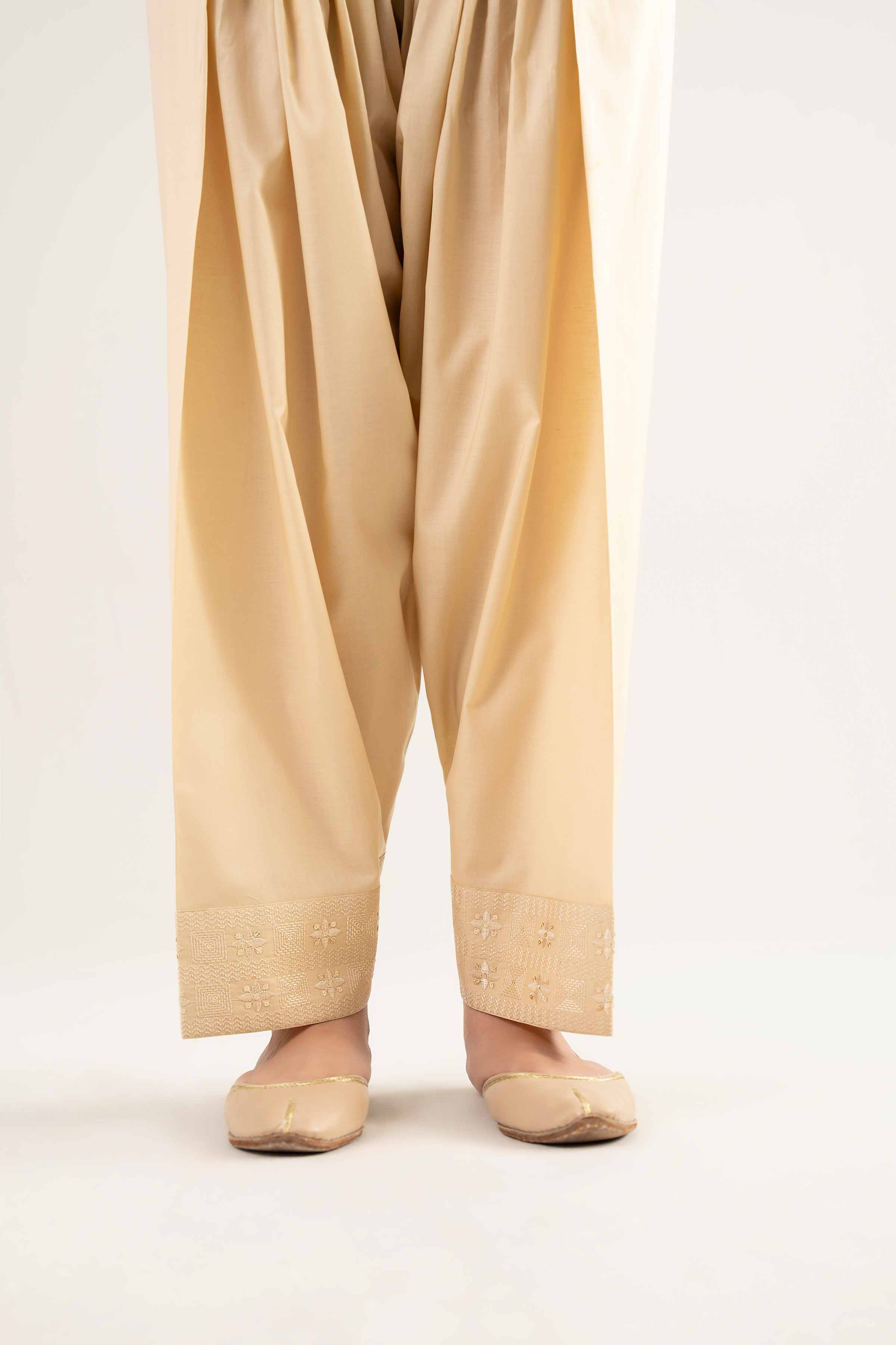 NishatUK - Beige Embroidered   Cambric 1-piece ready to wear Shalwar