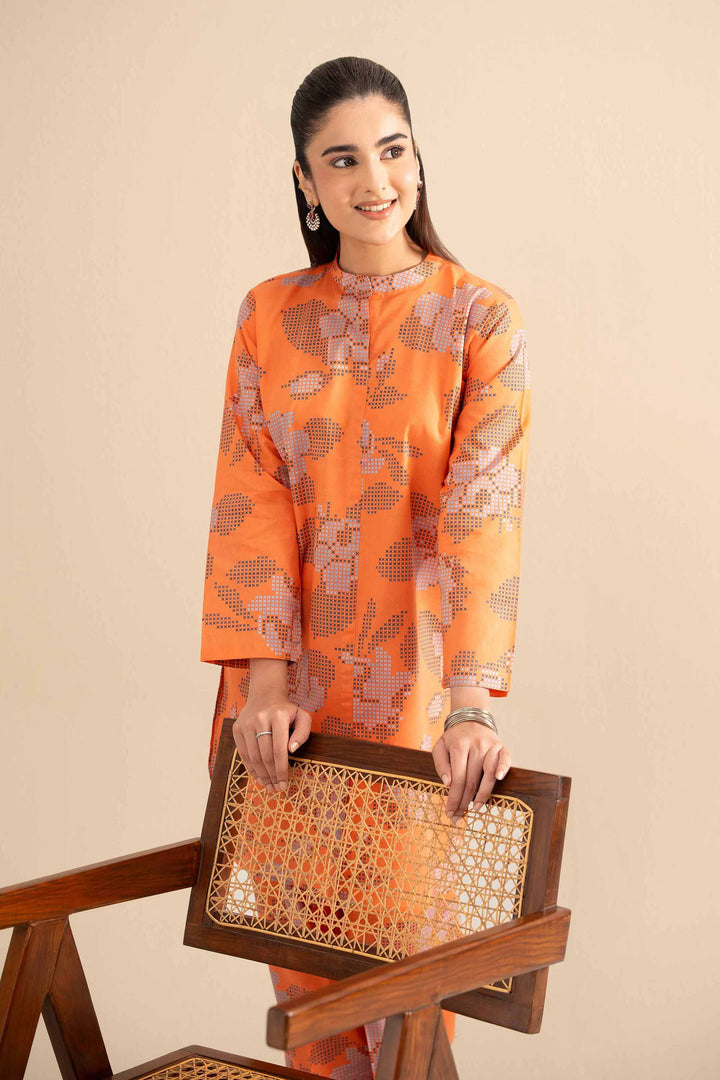 NishatUK - Orange Printed Cotton 2-piece ready to wear Dress