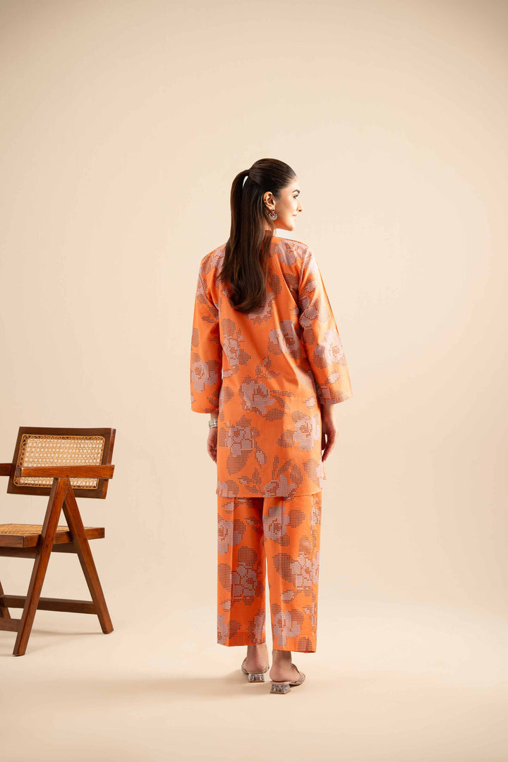 NishatUK - Orange Printed Cotton 2-piece ready to wear Dress