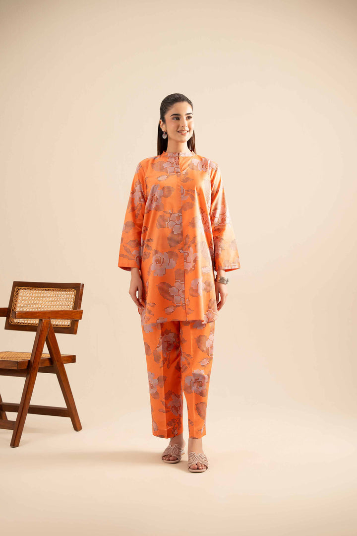 NishatUK - Orange Printed Cotton 2-piece ready to wear Dress