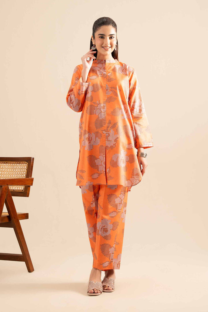 NishatUK - Orange Printed Cotton 2-piece ready to wear Dress