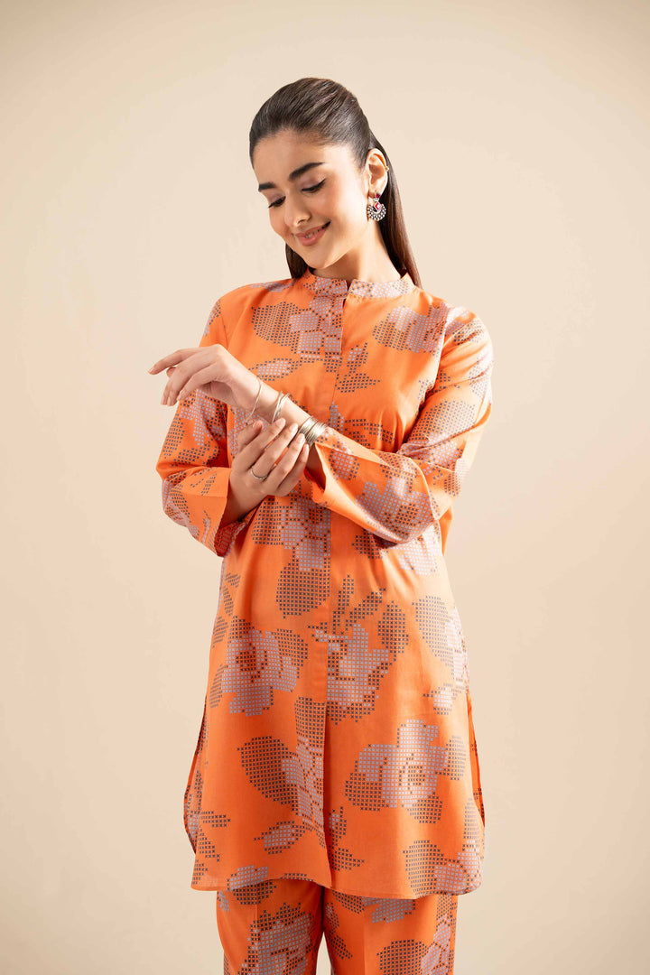 NishatUK - Orange Printed Cotton 2-piece ready to wear Dress