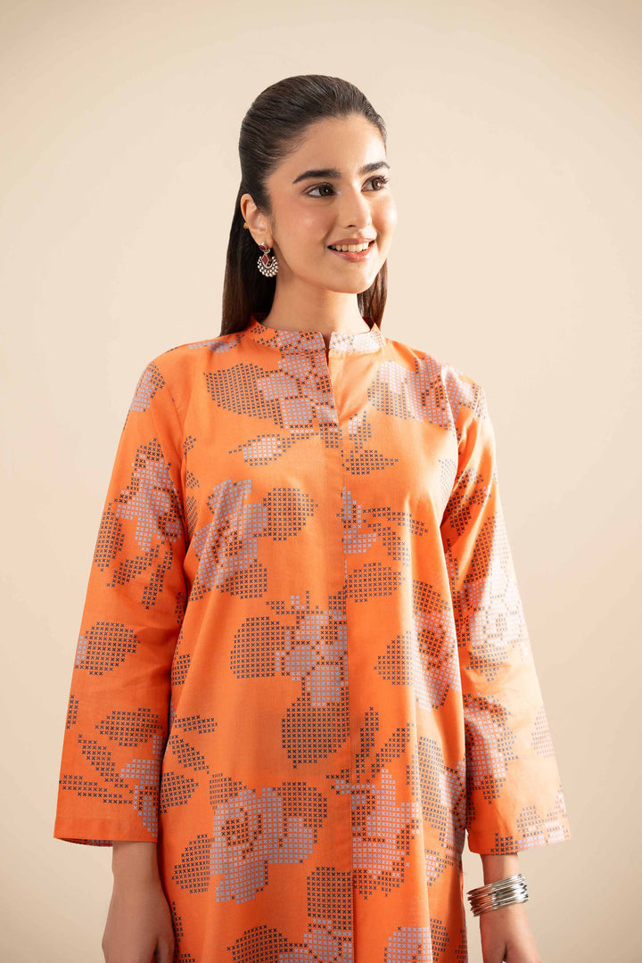 NishatUK - Orange Printed Cotton 2-piece ready to wear Dress