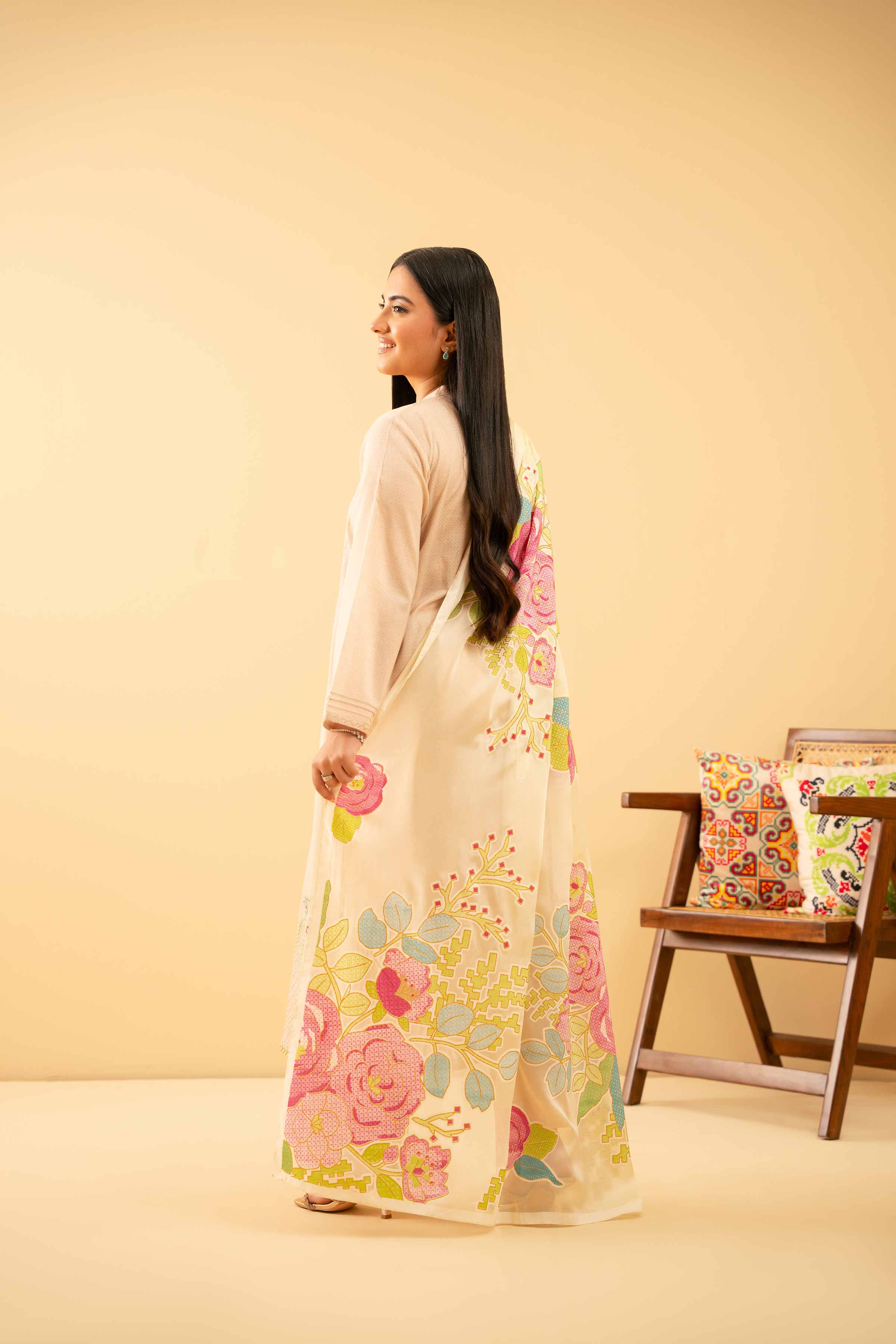 NishatUK - Beige Embroidered Lawn 3-piece ready to wear Suit