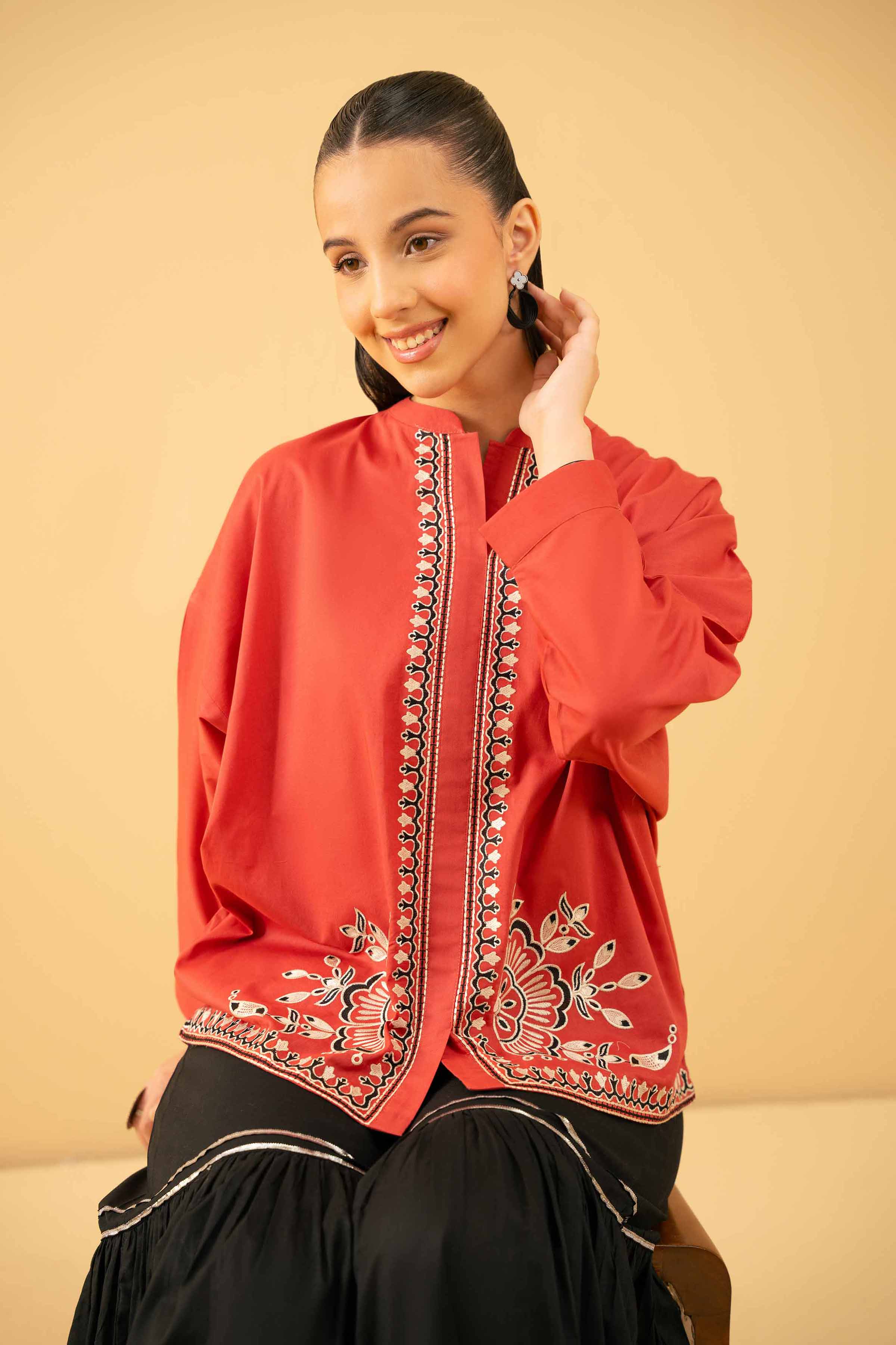 NishatUK - Rust Embroidered Cambric 1-piece ready to wear Tunic