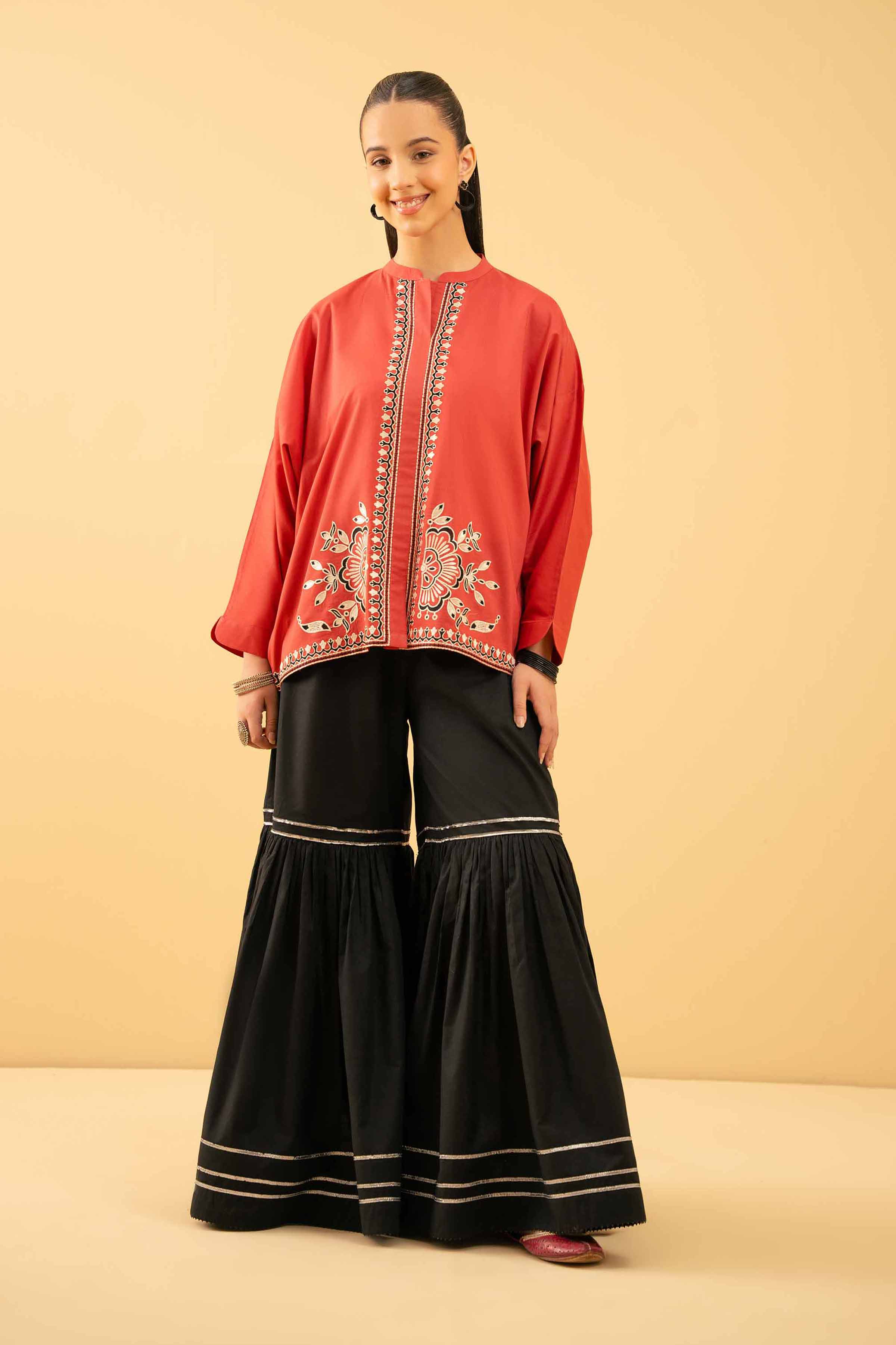 NishatUK - Rust Embroidered Cambric 1-piece ready to wear Tunic